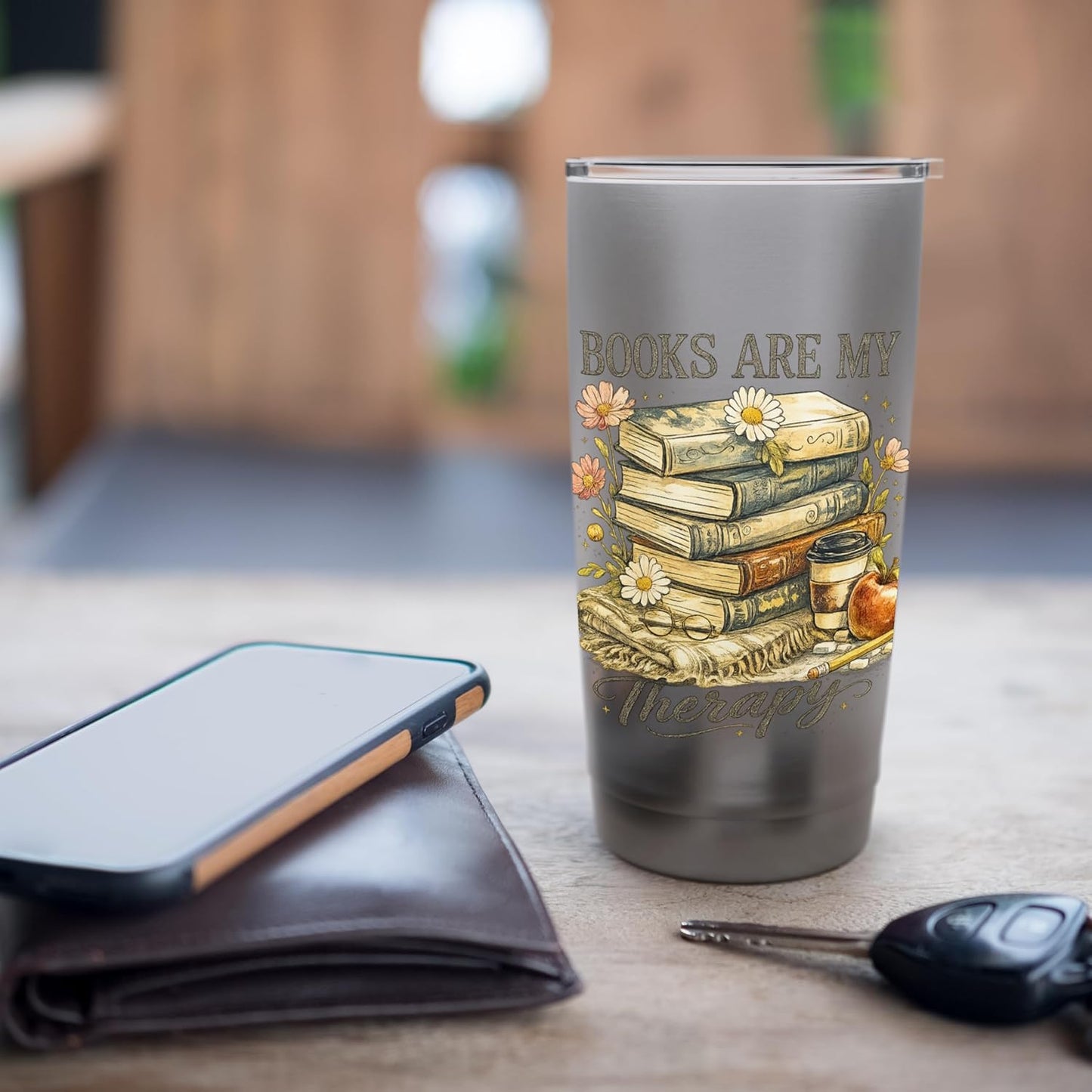 Books Are My Therapy Vintage Book Lover Aesthetic Stainless Steel Insulated Tumbler