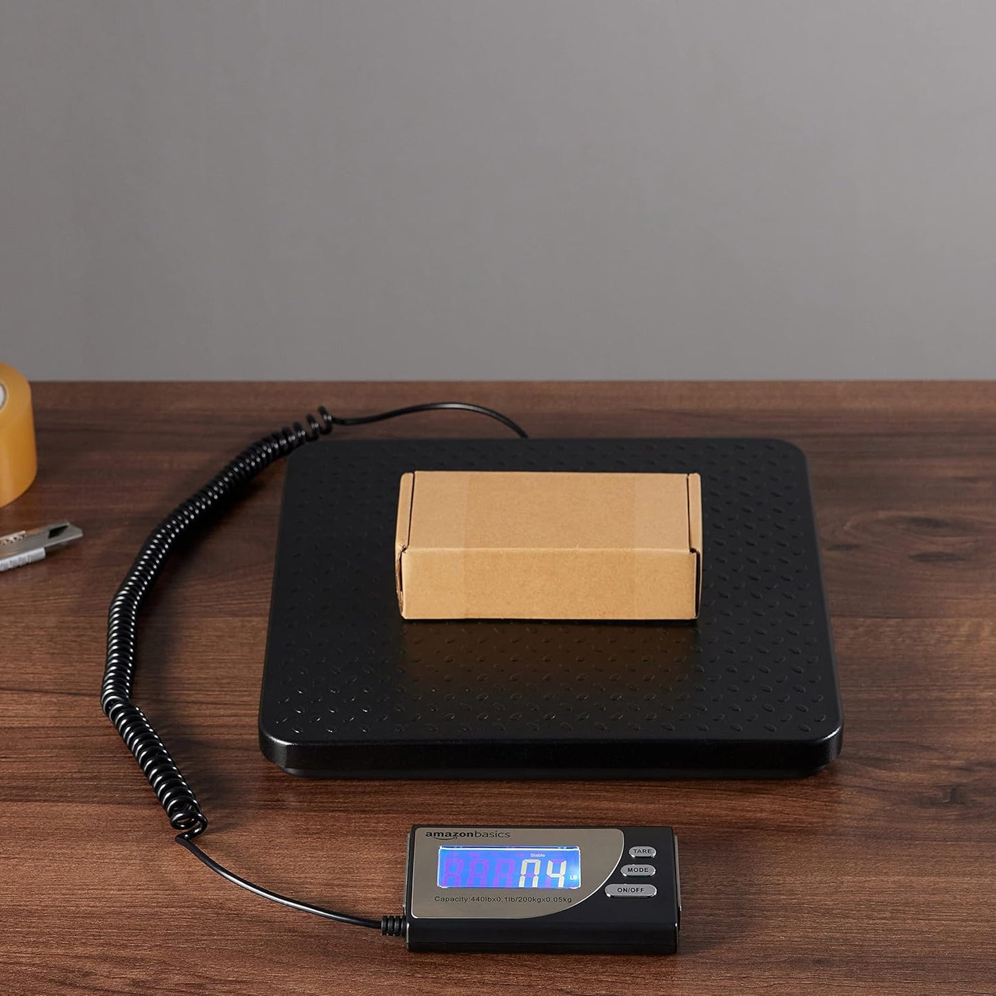 Amazon Basics Digital Postal Scale with Tare Function, Heavy Duty, Aluminium Platform, 440 lb Capacity, Digital Shipping, Portable, Black