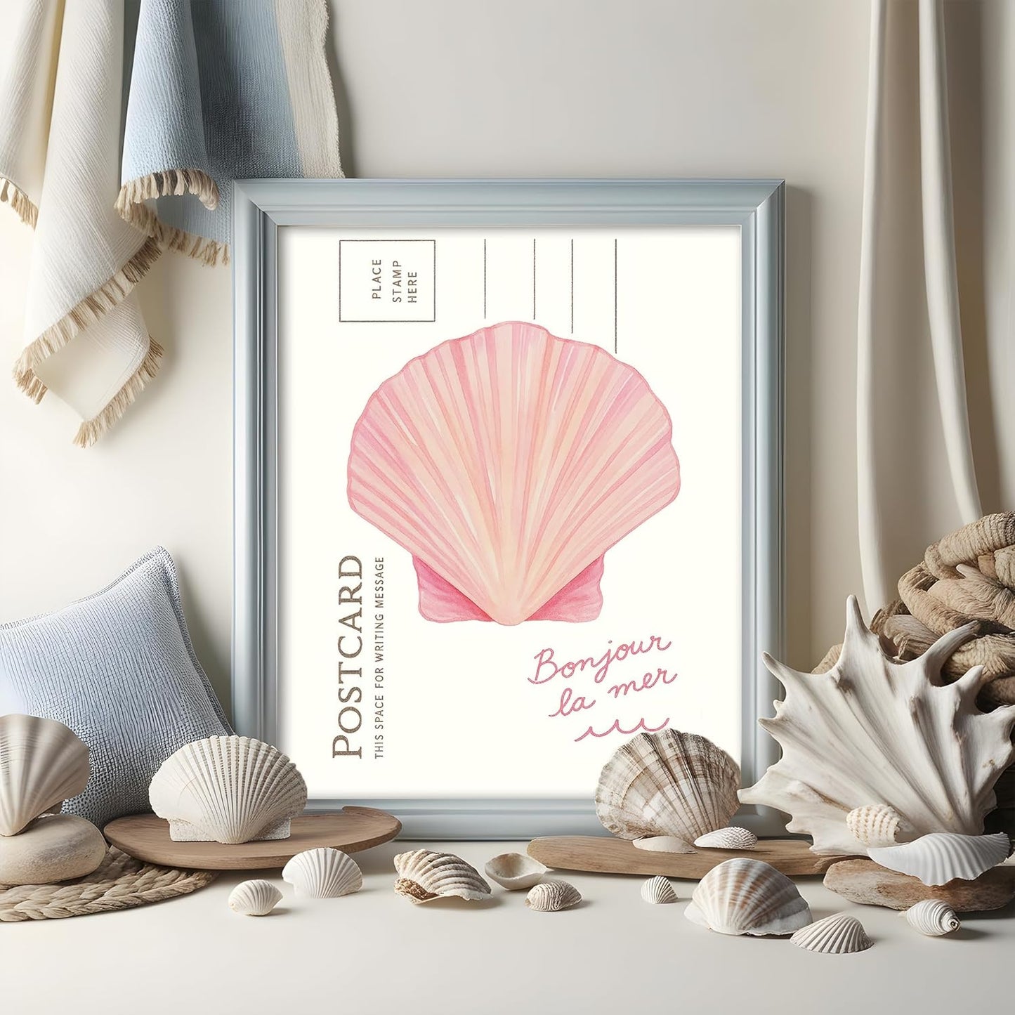 Eastern Print Pink Beach Coastal Wall Art, Preppy Room Decor With Shells & Seaside Quotes, Oyster, Granddaughter Aesthetic Summer Print, Beach Poster Artwork For Girls Dorm & Bedroom, UNFRAMED 8x10