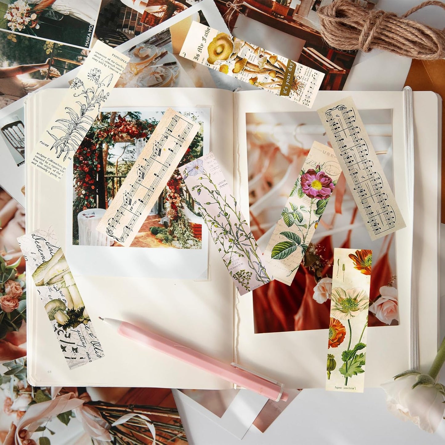 30 Pcs Vintage Paper Bookmark, Elegant Aesthetic Pattern Book Marker Natural Style Books Accessories Cute Butterfly Flower Plant Bookmarks for Women, Book Lovers