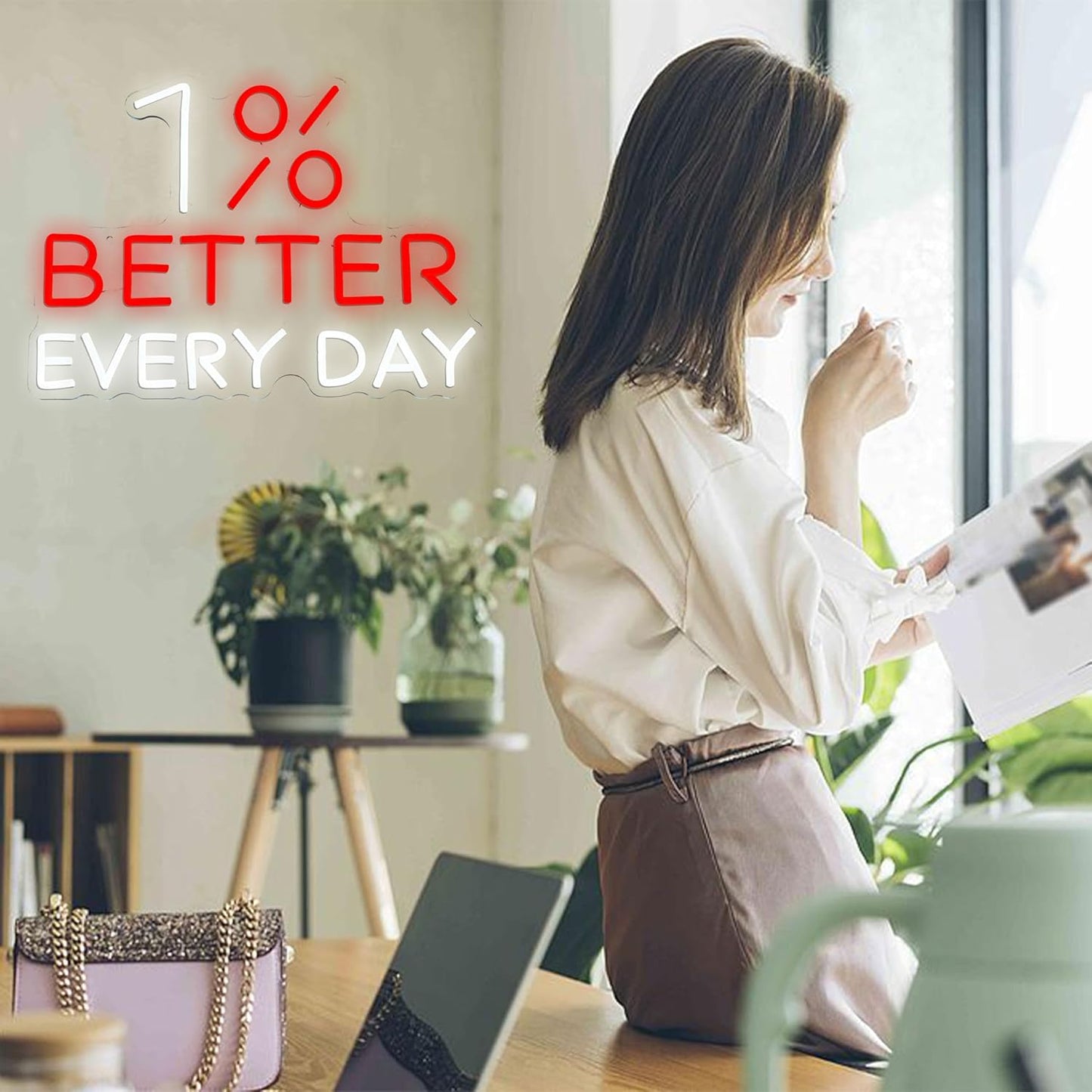 1% Better Every Day Neon Sign Red Better Light up Sign Decor Dimmable Inspirational Word Neon Light Sign for Classroom Office Bedroom Living Room Cafe Bookstore Gym Birthday Party Gift