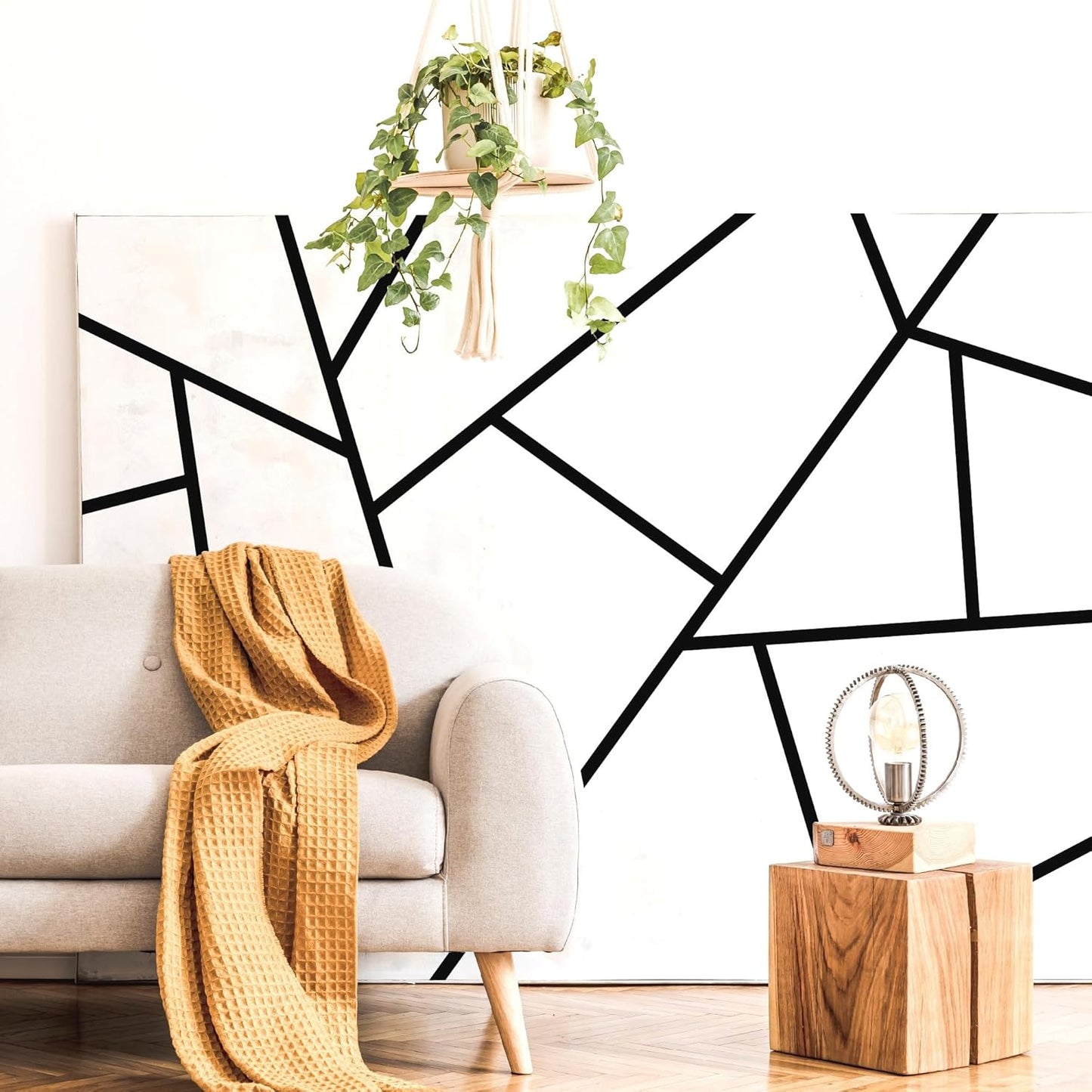 Black Large Vinyl Modern Line Wall Decals, Peel and Stick Removable Geometric Wall Stickers Bedroom Living Room Office Minimalist Accent Wall Art Decor
