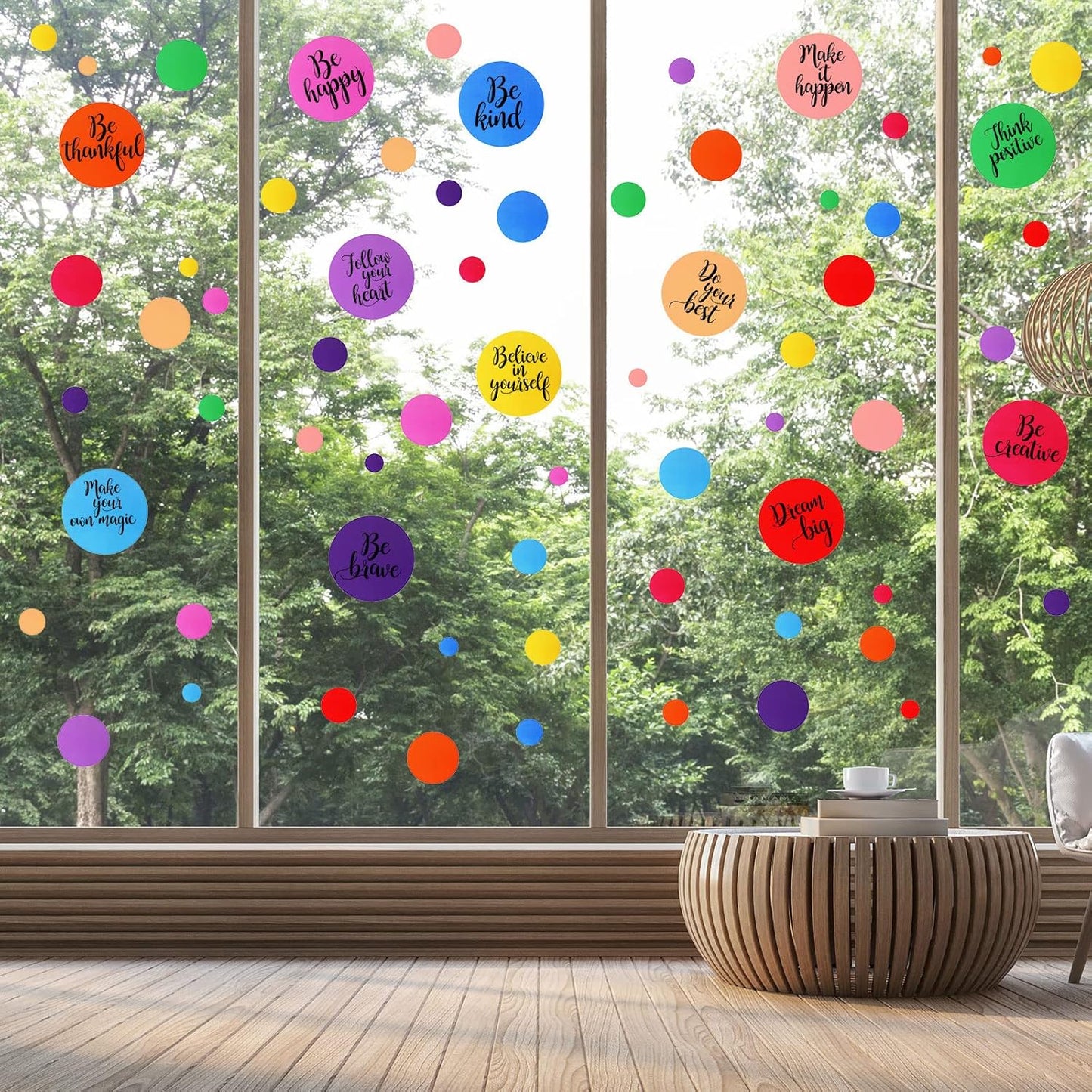 TaoBary 288 Pcs Polka Dot Wall Sticker Inspirational Wall Decal for Classroom Kids Motivational Quote Circle Wall Sticker Removable Lettering Positive Saying Sticker for Dance Yoga Gym (Classic)