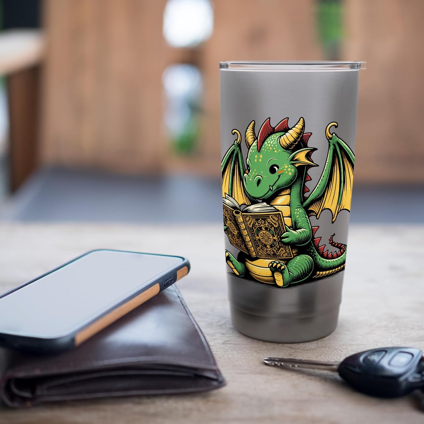 Dragon Reading Book Bookworm Books Dragon Lover Learning Stainless Steel Insulated Tumbler