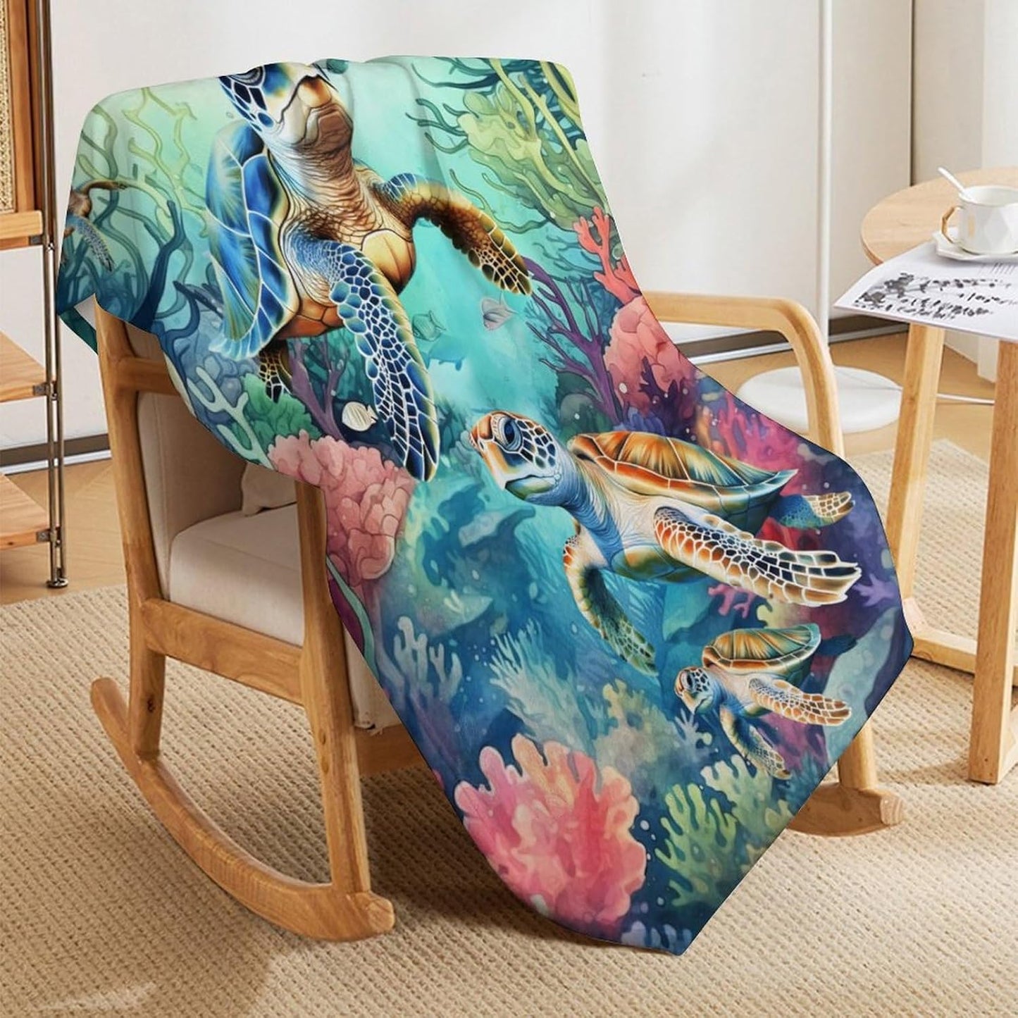 Soft Flannel Sea Turtle Blanket for Teens Adults Women Men - Warm Throw Blanket for All Season Lap, Chair, Sofa - 70"x50"
