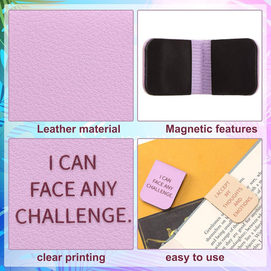 Faccito 6 Pieces Back to School Magnetic Leather Bookmark Inspirational Motivational Bookmark Encouraging Page Clip for Affirmations for Book Lovers Positive Gift School Office Supplies