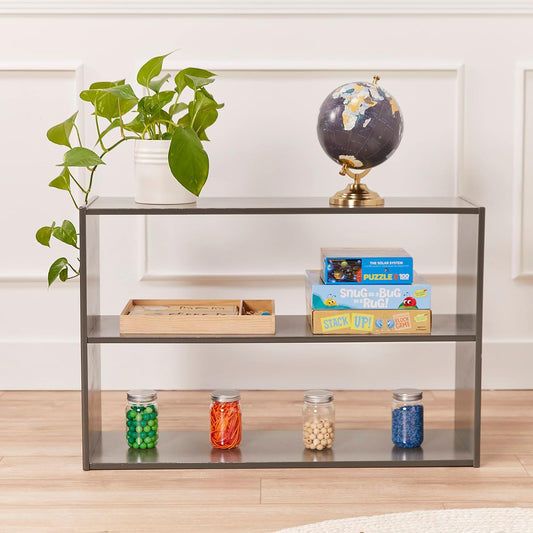 ECR4Kids Streamline 2-Shelf Double-Sided Storage Cabinet, 24in, Classroom Furniture, Grey Wash