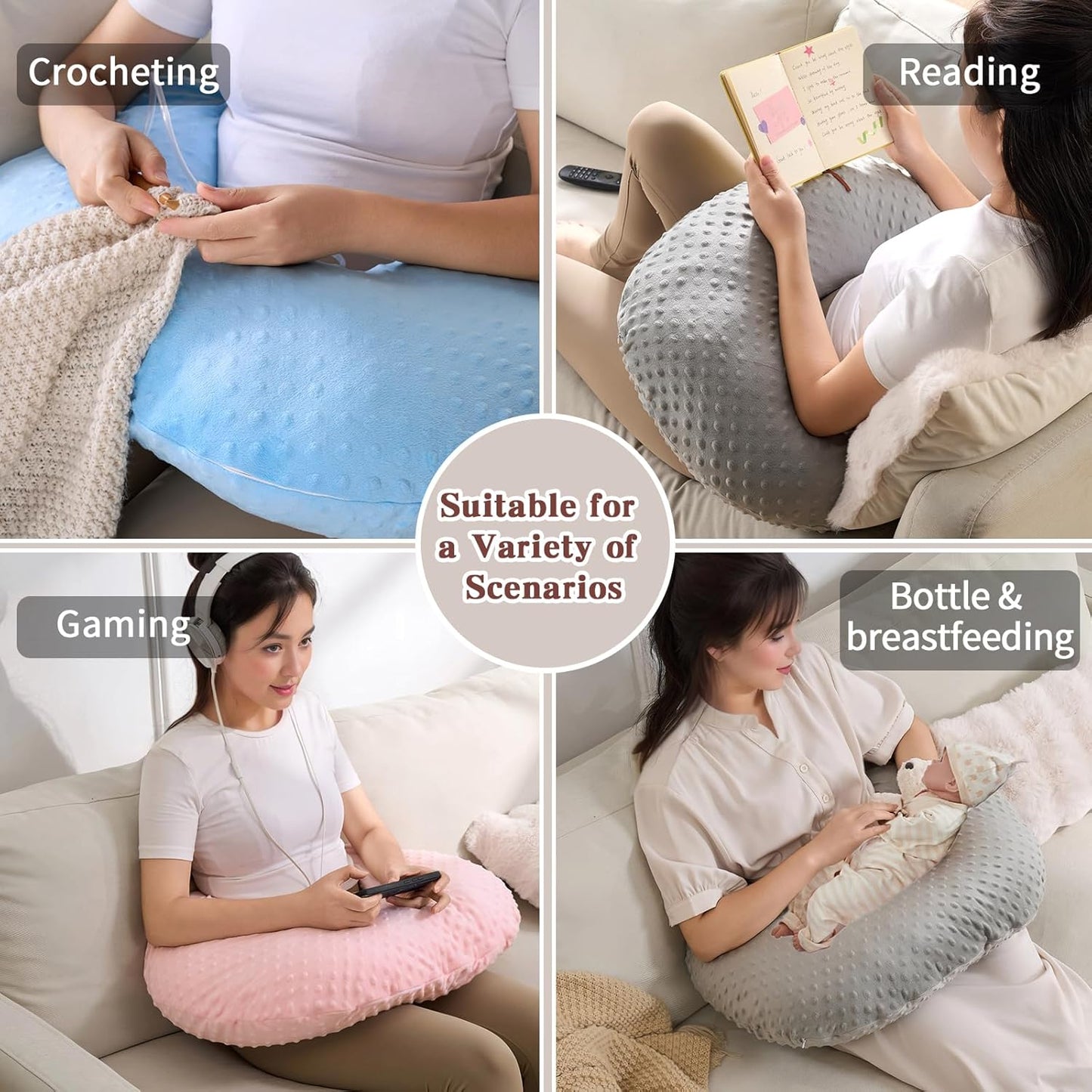 Reading Pillow for Gaming Reading Crochet, U Shaped Arm Support Pillow with Removable Cover Reducing Arching Neck for Adult Reading and Working Sitting on Bed Sofa for Arm Rest (Pink)