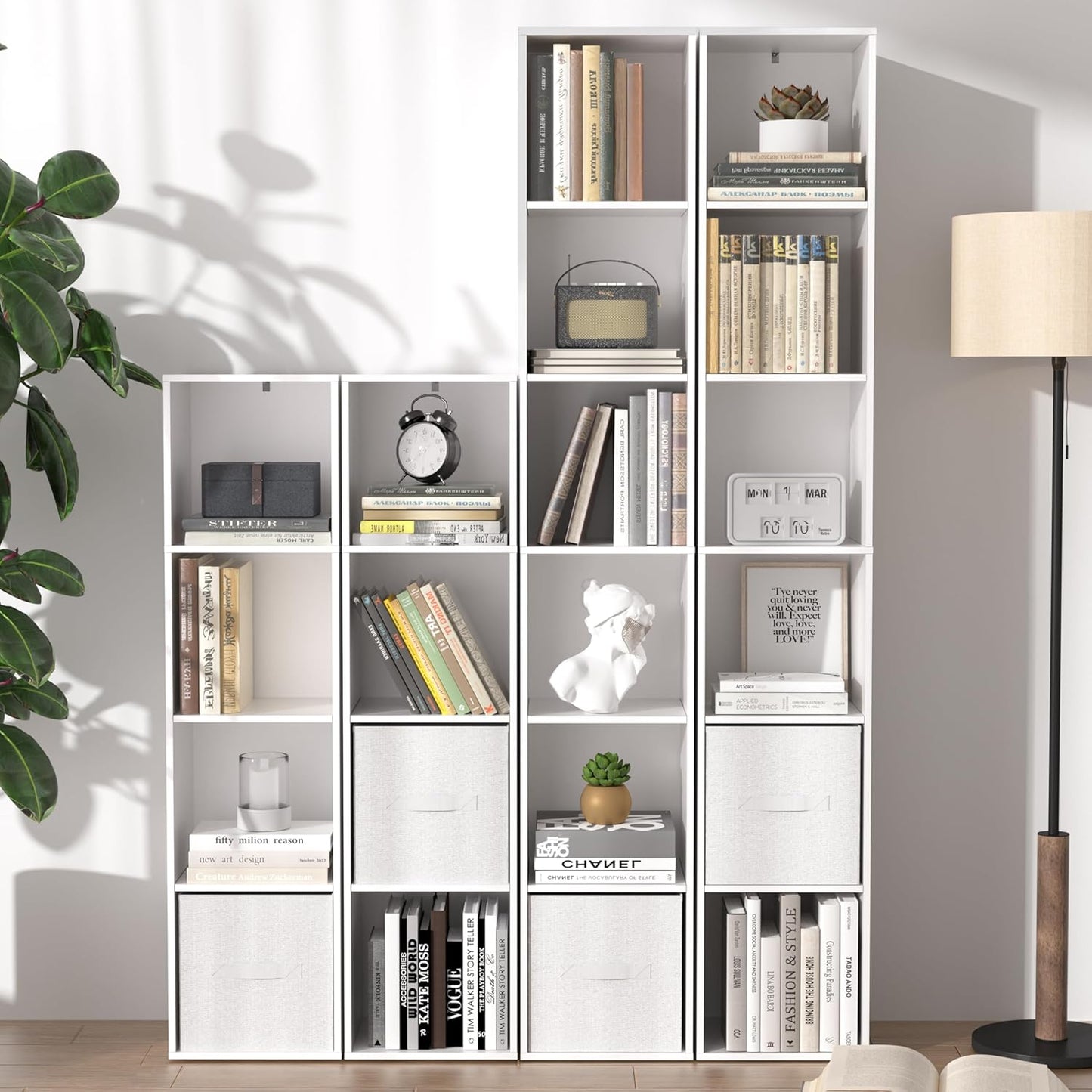 6 Cube Storage Organizer, 6 Tier Cube Low Bookcase Freestanding Storage Display Organizer, Six-Cubes Open Shelf Bookshelf for Home Office (White, 6-Cube)