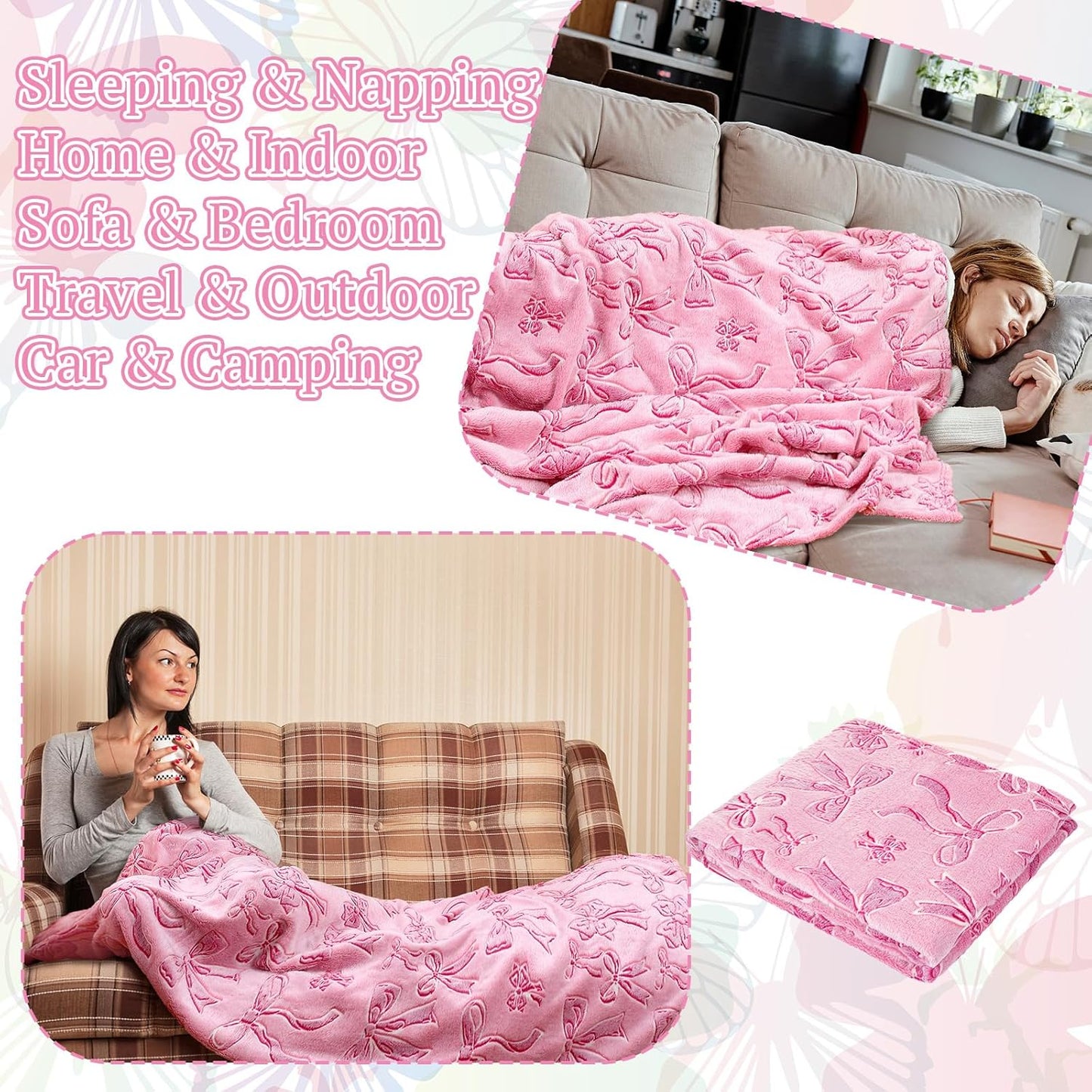Bow Blanket Glow in The Dark Blanket Soft Cozy Flannel Glow Throw Warm Luminous Throw Gift for Girls Boys Women Men Nursery Bed Sofa Couch Travel Birthday, 50" x 60" (Pink)