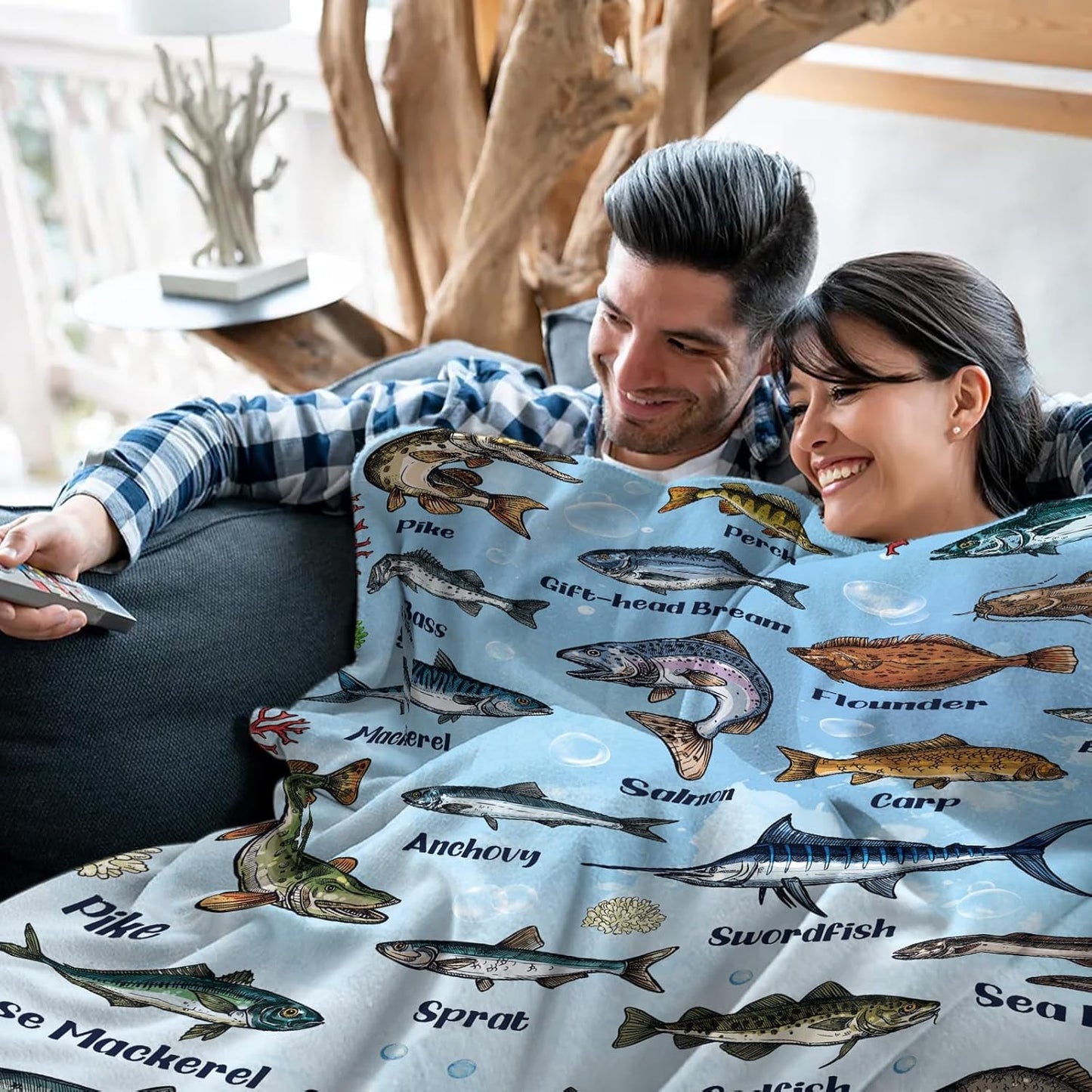 Fish Blanket Gifts for Fish Lover, Fishing Gifts for Men Boys, Fishing Decor, Soft Throw Blanket, Birthday Christmas Thanksgiving Gifts for Dad Grandpa Son Aquarium Lovers, 50" X 60"