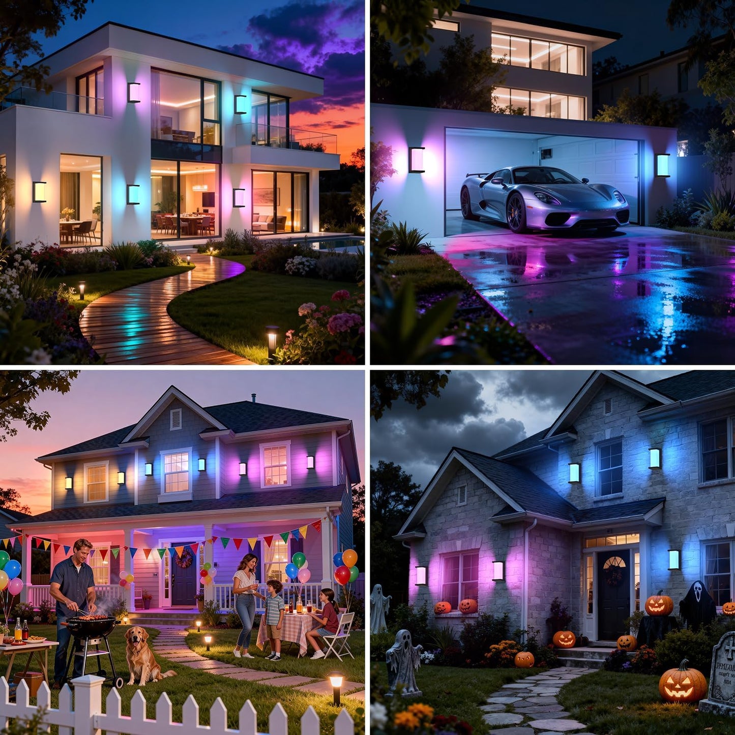 RGB Smart Outdoor Wall Lights,RGBCW Modern Outdoor Waterproof for Front Porch Light,WiFi APP Control Exterior Lighting Fixtures,LED Wall Mount Outside Lights for House,Garage,Backyard(2 Pack)
