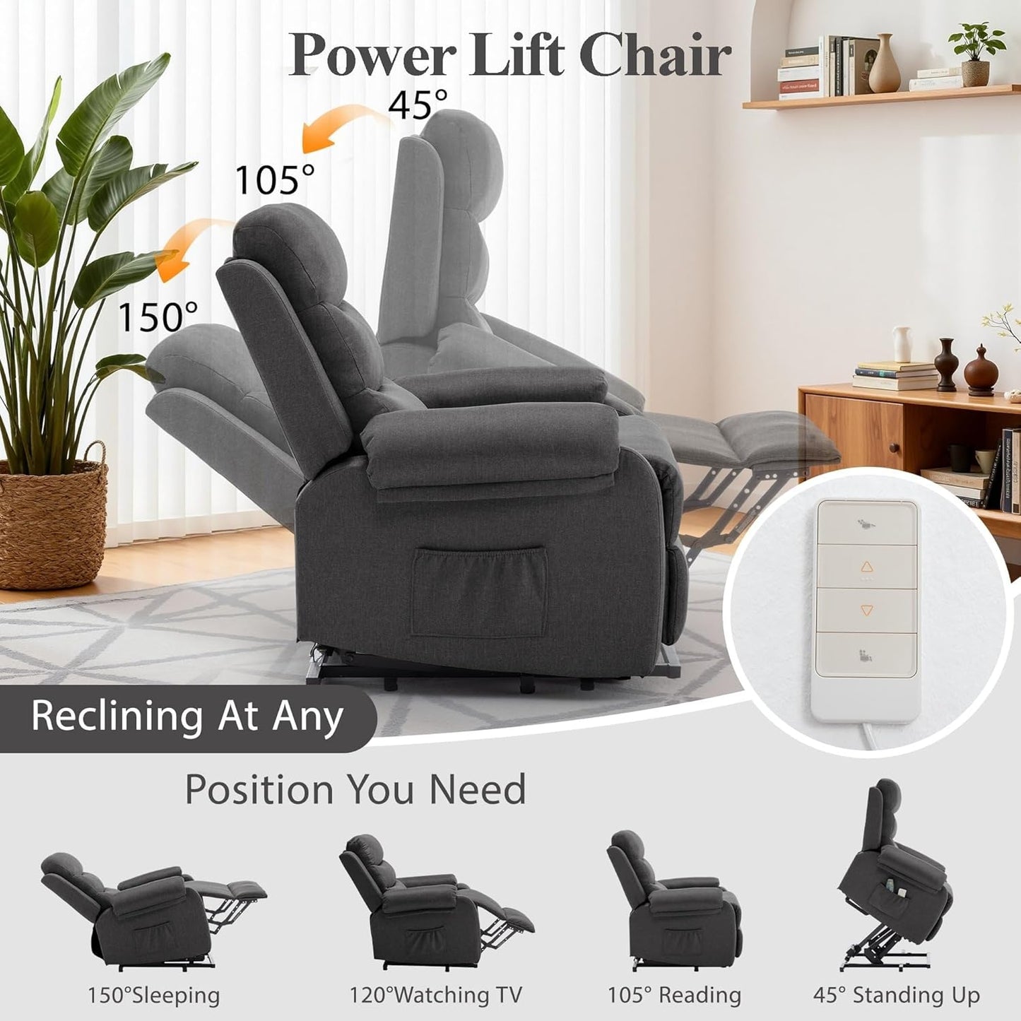 Power Lift Recliner Chair for Seniors Electric Adjustable Reclining Chair with Side Storage Pockets, Comfortable Small Living Room & Reading Room Lift Chair for Elderly