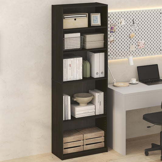 Furinno Jaya Simply Book Shelf, 5-Tier Bookshelf, Bookcase with Adjustable Shelves, 9.5 x 24.5 x 71.2, for Living Room, Bedroom, Home Office, Black Espresso