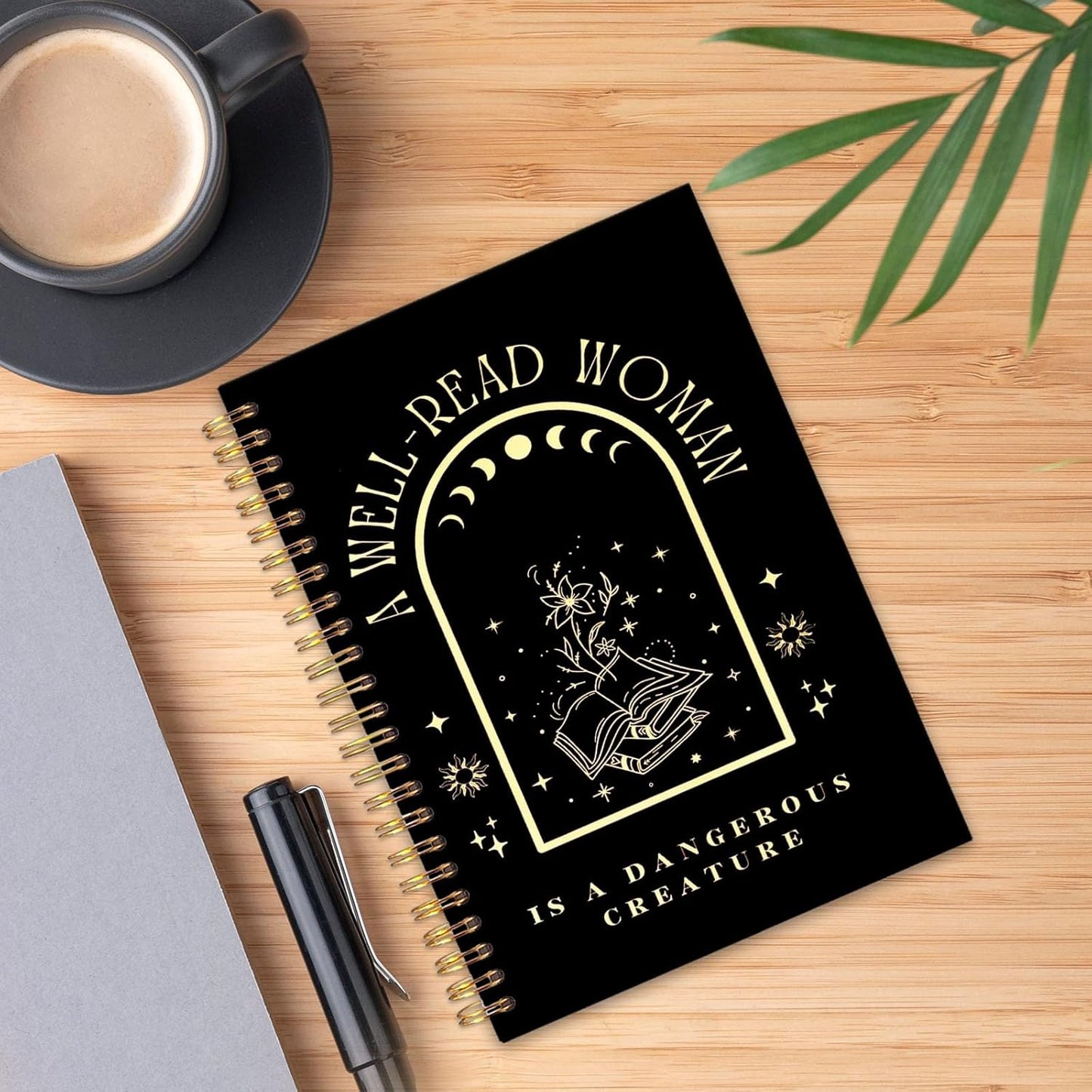 UTELKA Reading Journal Notebook Reader Book Spiral Notebook 5.5x8.3, A Well-Read Woman Black Gold Book Journal for Books Lovers Bookish Gifts for Women Girls