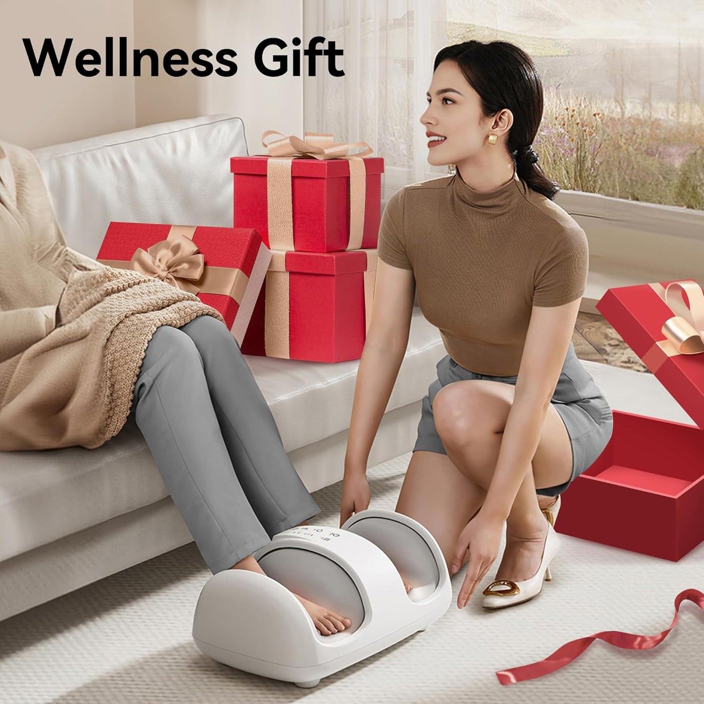 Foot and Calf Massager with Heat, Cloud Foot Massager for Neuropathy, Plantar Fasciitis and Circulation, Shiatsu Foot Massager Machine with Massage Roller for Pain Relief, Gifts for Women/Men