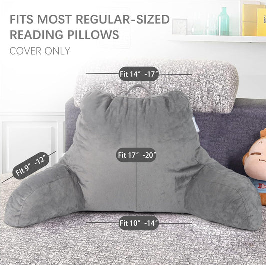 Large Reading Pillow Cover for Backrest Pillow, 19" Soft Polyester Velour Bed Rest Pillow Cover Fits Standard Size Reading Pillows, Dark Grey