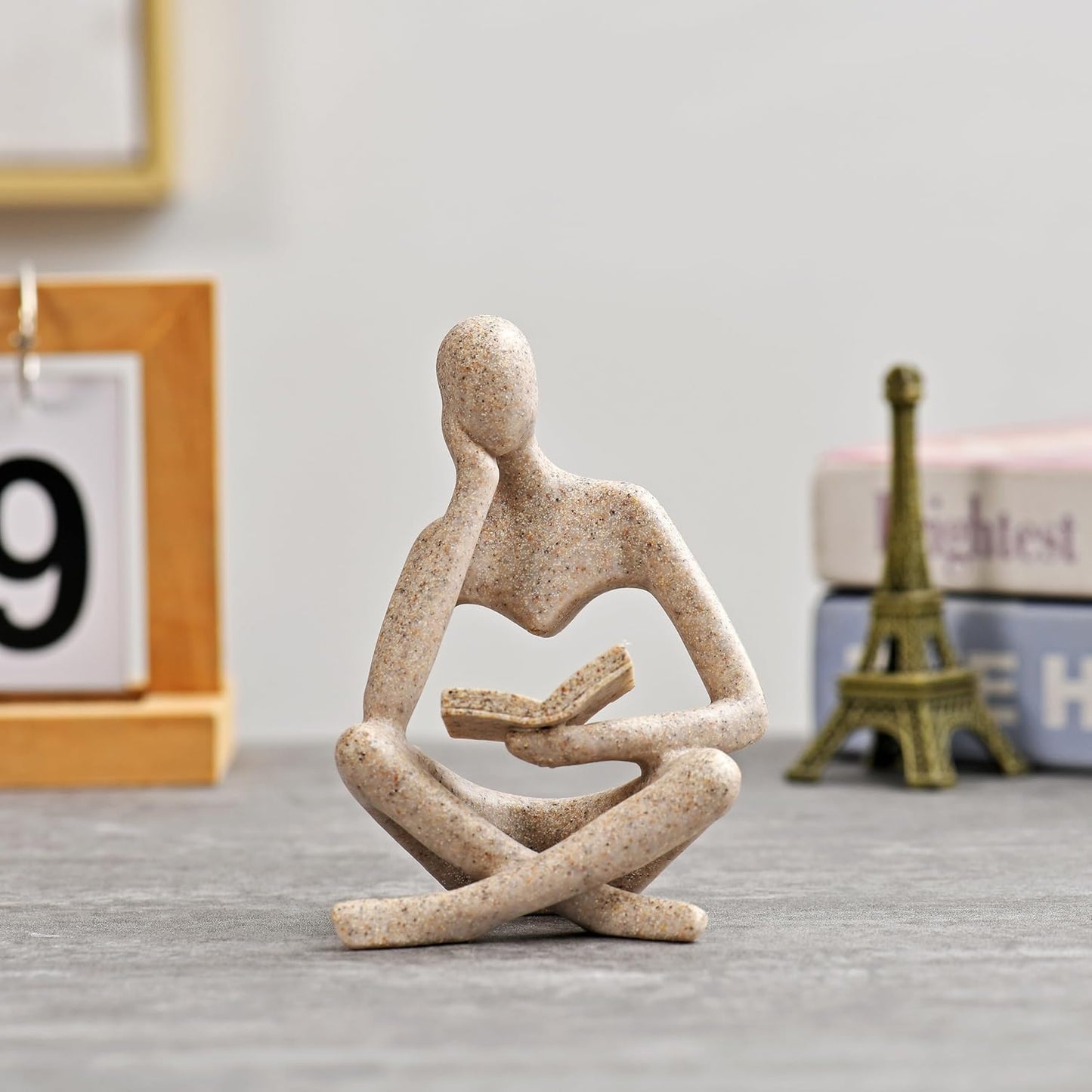 Thinker Statue Gifts for Readers Book Lovers Women, Reading Man Figurine Bookshelf Decor Aesthetic Neutral Sculptures Home Decor for Shelves,Desk, Shelf, Coffee Table for Living Room Office