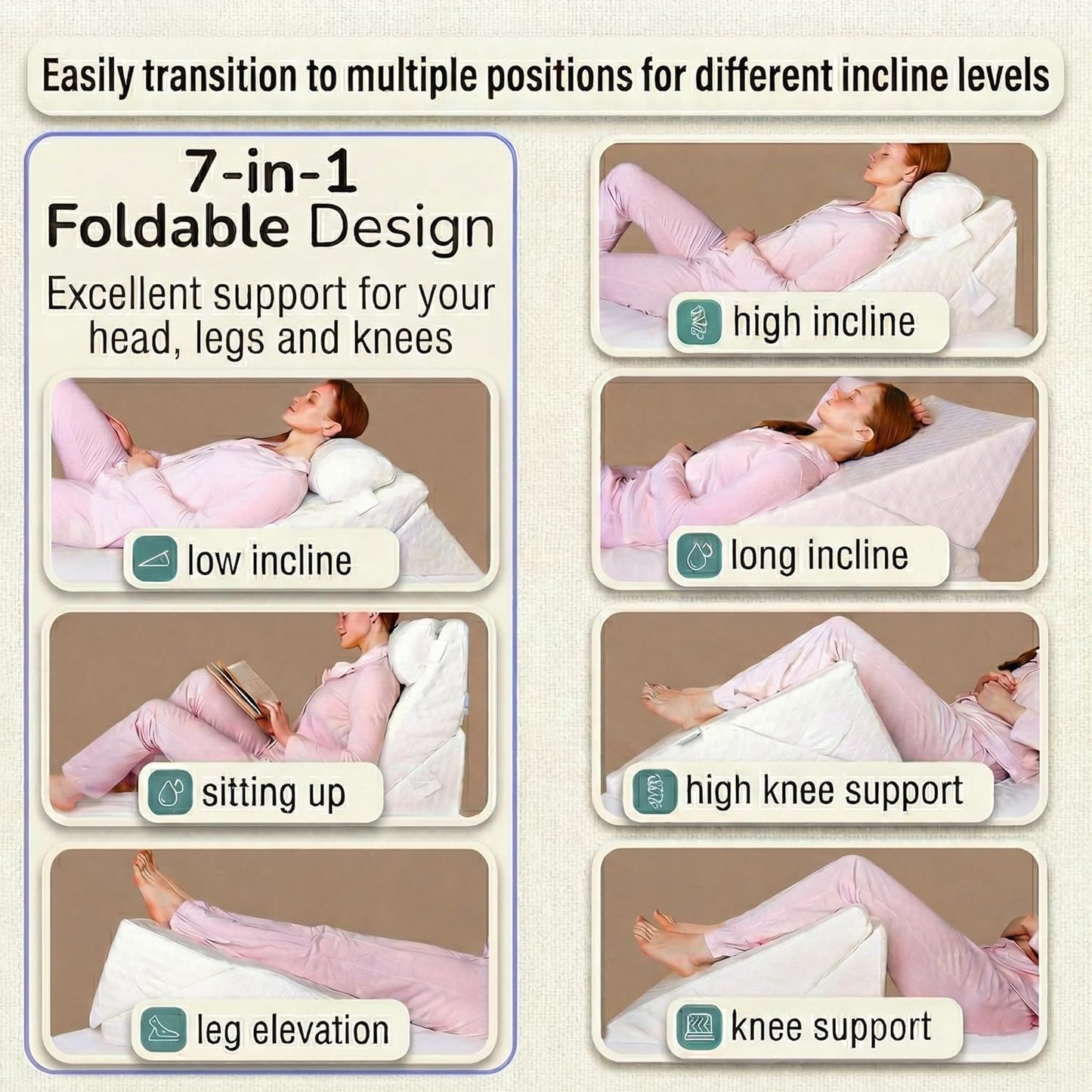 Wedge Pillow Set for After Surgery – Adjustable Headrest - Solid Memory Foam Incline System for Shoulder, Acid Reflux, Post Surgery & Sleep Apnea - Breathable Cover - Home Medical