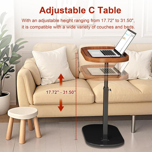 C-Shaped Side Table — Height-Adjustable, 360° Rotating, Slide-Under, for Sofa / Bed / Bathtub