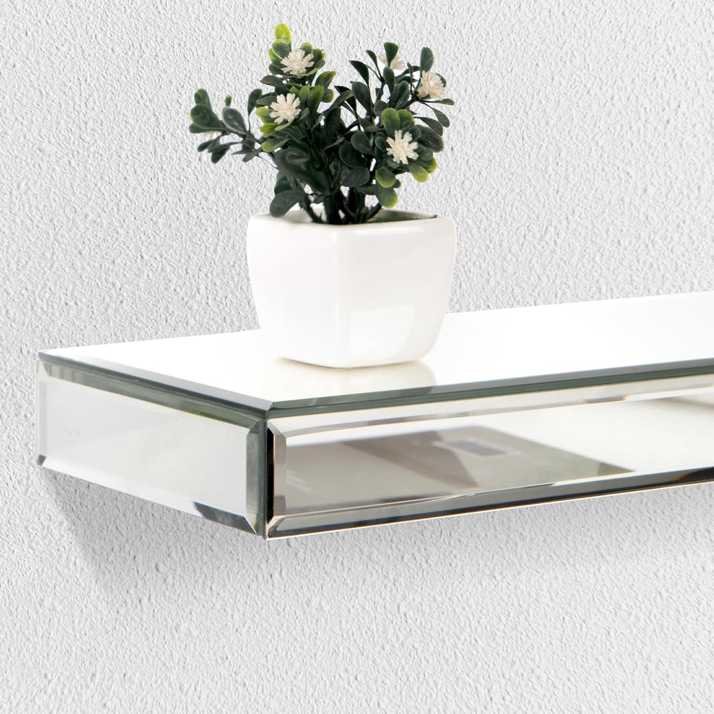 SHYFOY Mirrored Floating Shelves for Wall, Set of 3 Glass Wall Mounted Shelves for Bathroom Decor, Hanging Book Shelf for Bedroom, Living Room, Kitchen, Storage & Decoration, Silver