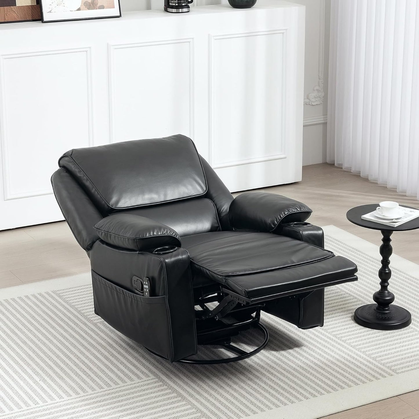 Swivel Rocker Recliner Chair with Vibration Massage and Heat Remote Footrest Cup Holders and Side Pockets Oversized Ergonomic Lounge Chairs for Living Room