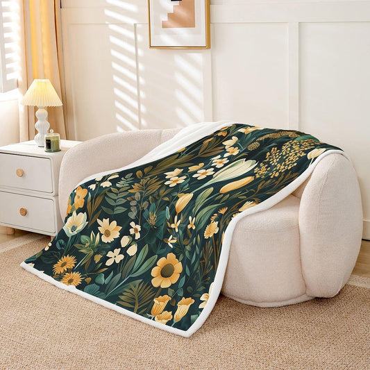 Feelyou Vintage Floral Throw Blanket Boho Floral Soft Fleece Sherpa Cozy Fuzzy Plush Warm Flower Fuzzy Plush Throw Queen 90"x90" for Bed Couch Living Room