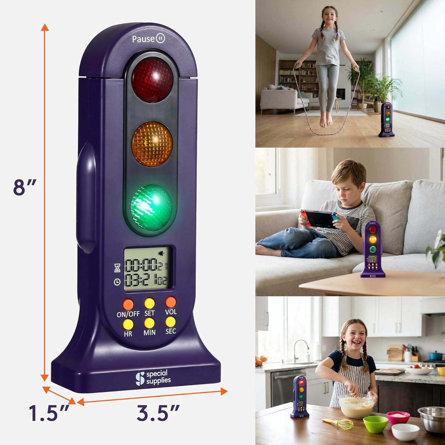 Special Supplies Stoplight Audio Visual Timer for Kids with Lights and Stopwatch Timer - Home and Classroom Timer for Time Management and Routines - Ages 3+