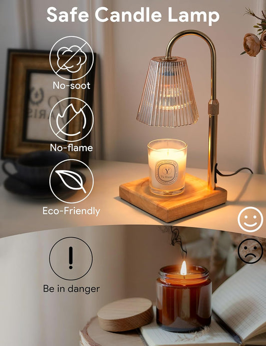 Candle Warmer Lamp with Timer, Dimmable Candle Warmer for Home Decor, Birthday Gifts for Women, Adjustable Height Wax Melt Warmer with 2 Bulbs