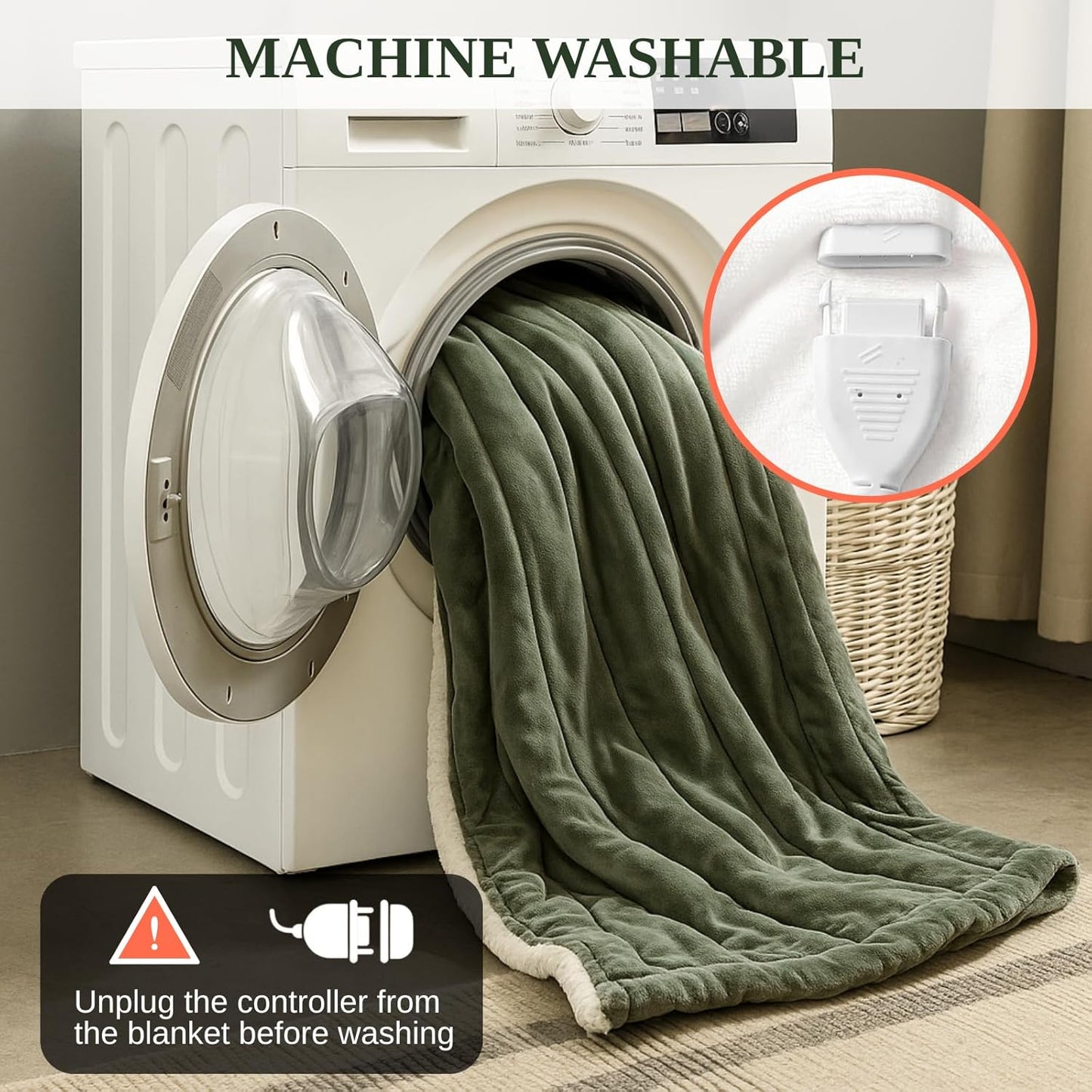 Electric Heated Throw Blanket Sherpa 50"x60" Green Machine Washable 6 Heat Settings 4 Hours Auto Off Overheat Protection for Home Office Use
