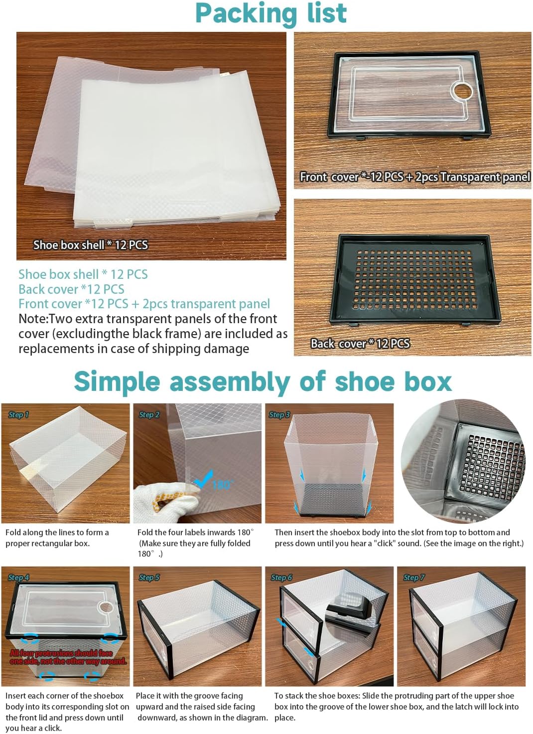 12 Pack Shoe Storage Boxes, Clear Plastic Stackable Shoe Organizer for Closet, Foldable Shoe Rack with Lids for Entryway, Closet, Under Bed, Black (13 x 9.1 x 5.5inches)