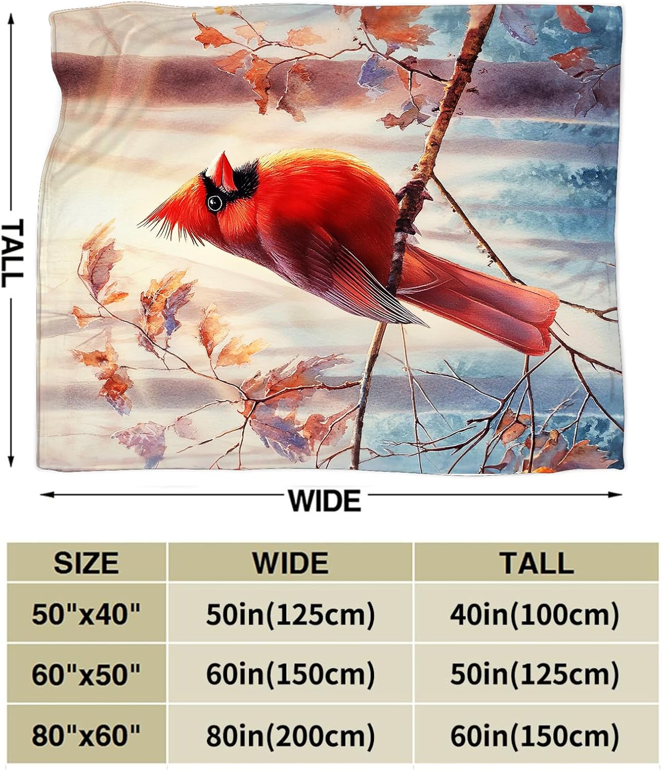 Cardinal Blanket Soft Fuzzy Fleece Cardinal Red Bird Forest Throw Blankets Decor Cozy Warm Plush Flannel Blanket Gifts for Boys Girls Men Women Home Chair Sofa Couch Bed 50"X40"