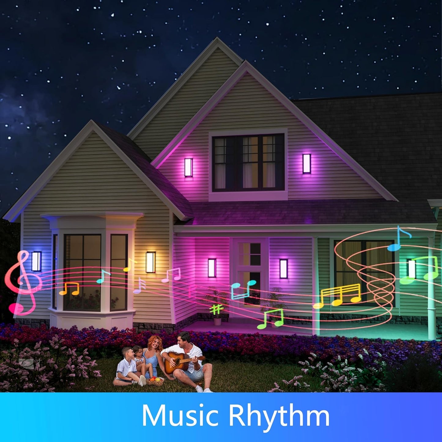 LED Smart Outdoor wall Lights,14in 22W RGB+2700K-6500K Color Changing wall Sconce, Waterproof LED Outdoor Porch Lights, APP Control,IP65 Waterproof,for House Porch Yards
