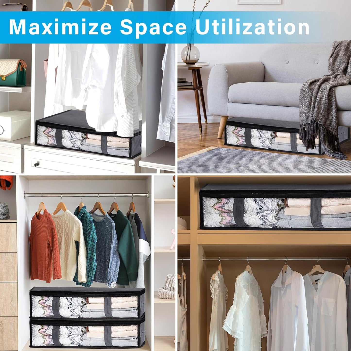 10 Pack Under Bed Storage Containers for Clothes Folding Storage Bins with Clear Window and Reinforced Handles Underbed Storage Containers for Organization and Storage Clothing Blankets