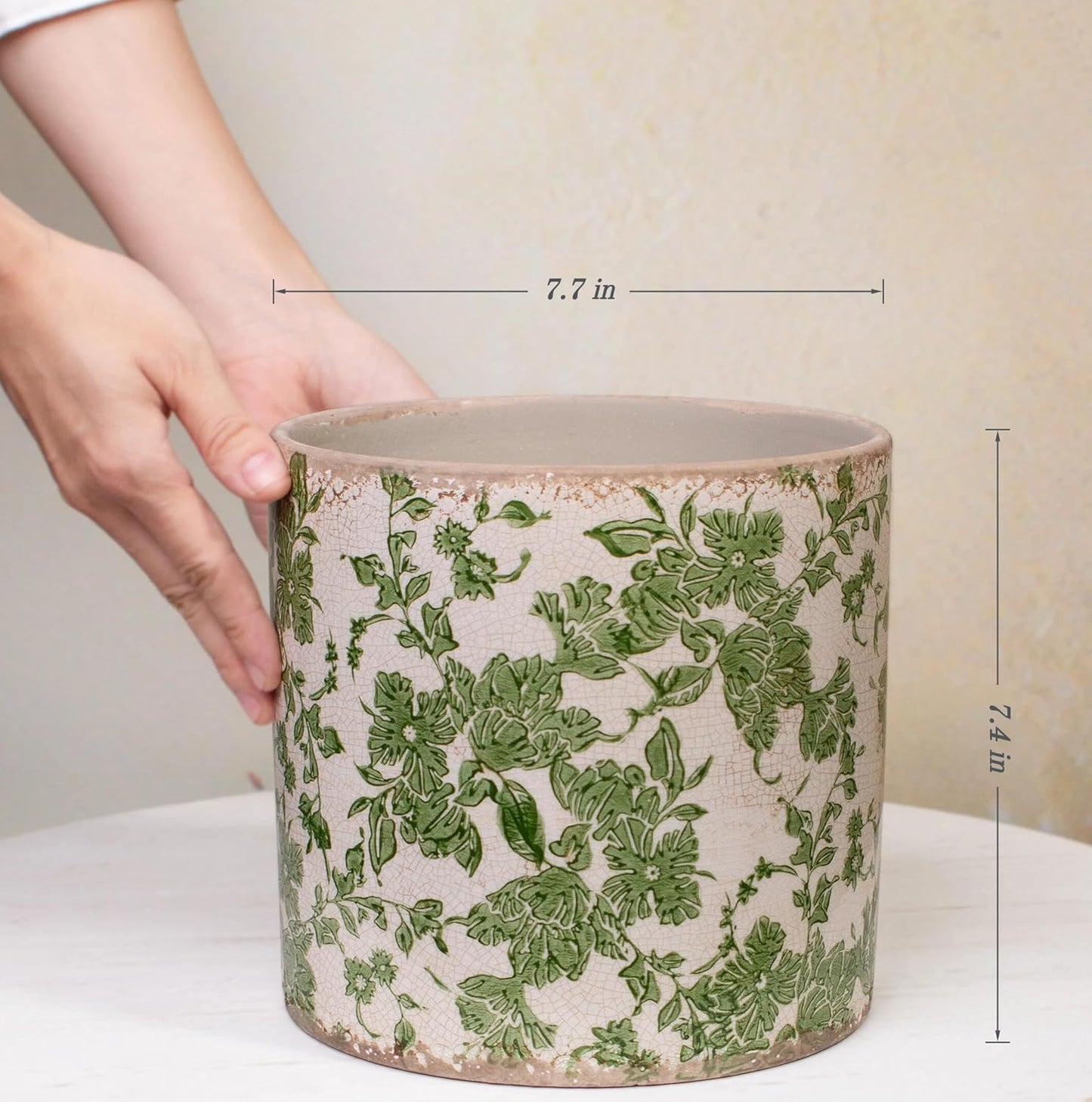 7.7" Large Green Plant Pots, Flower Pots w/Drainage, French Country Farmhouse Pots for Plants, Tree Pot for Olive & Money Tree, Garden & Home Decor, Gifts for Women,Indoor/Outdoor Planter