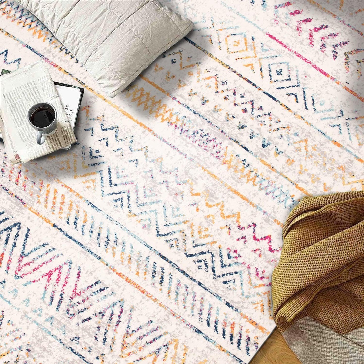 Rugshop Geometric Boho Area Rug – Multi Tribal Pattern, Perfect for Living Room, Bedroom, Office, 3x5