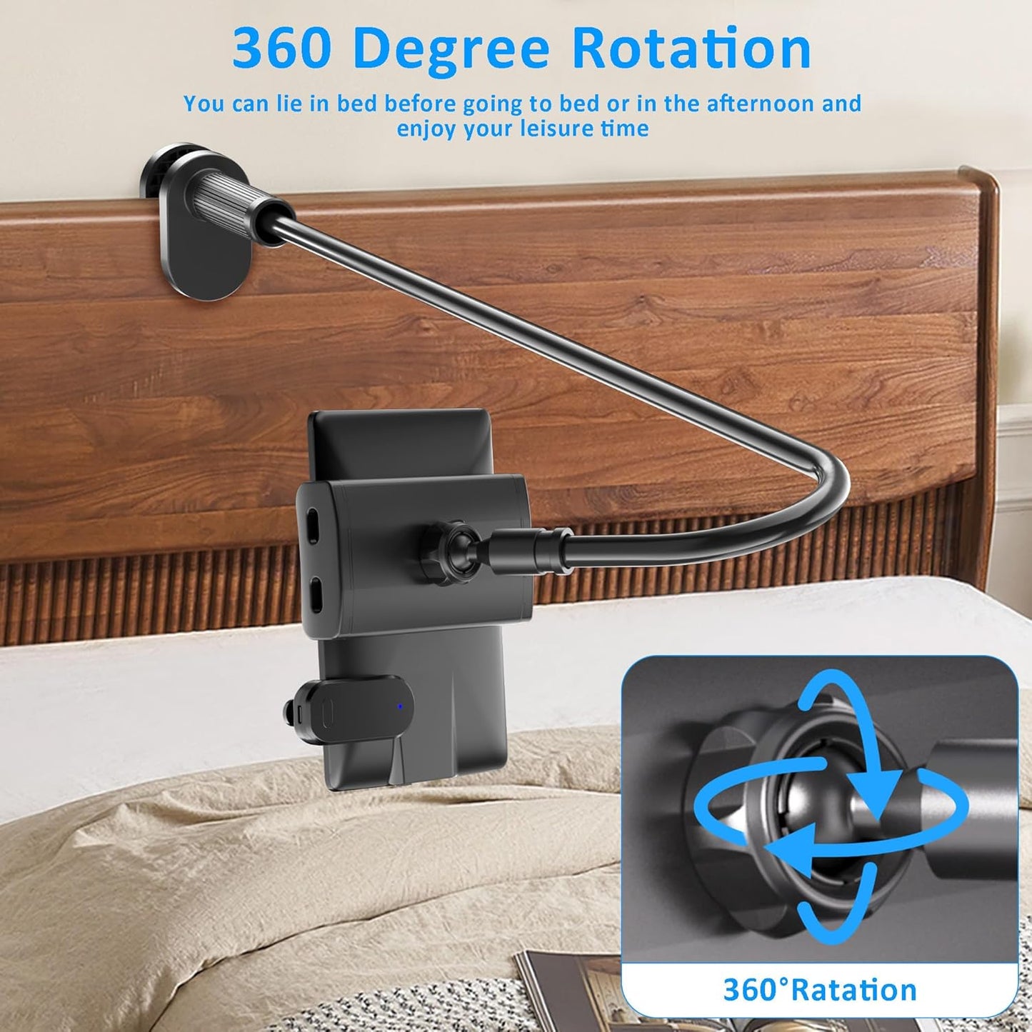 Bedside Tablet Holder for Kindle Reading in Bed with Remote Page Turner, Hands Free Desk Gooseneck Stand for Kindle Accessories, Gifts for Readers
