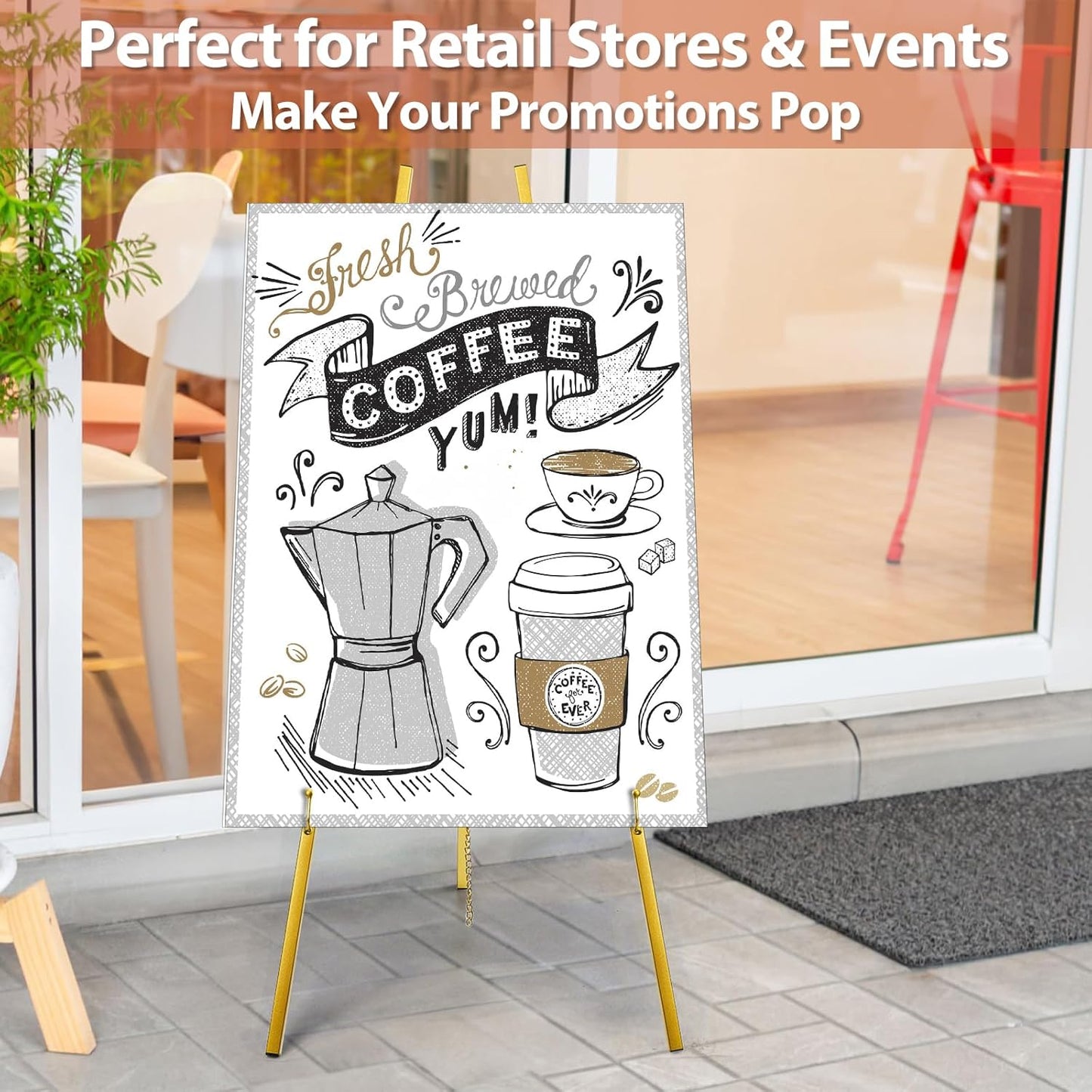 Gold Easel Stand for Sign, Heavy Duty Metal Adjustable Display Stand with 4 Tier, 44'' Height Large Floor Standing Easel for Painting, Poster, Mirror, Art, Welcome Wedding Signs
