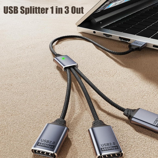 0.8Ft USB2.0 Adapter, USB Splitter Y, USB1 in to 3 Out Extender Cable,for Car/Mac/Xbox/Laptop/Tablet/Smartphone Data Transmission(Black
