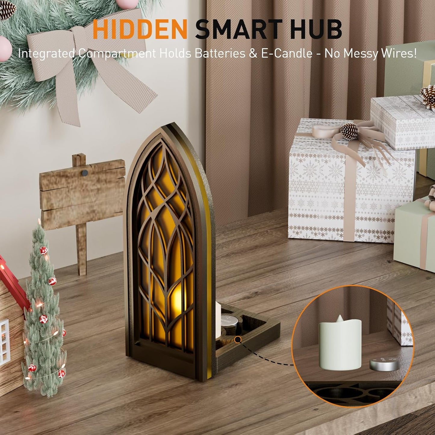 Solid Wood Fantasy Book Nook Shelf Insert - Handcrafted Bookends with Remote Control & Timer, Magical Moroccan Bookshelf Decor Night Light, Unique Gifts for Book Lovers Readers