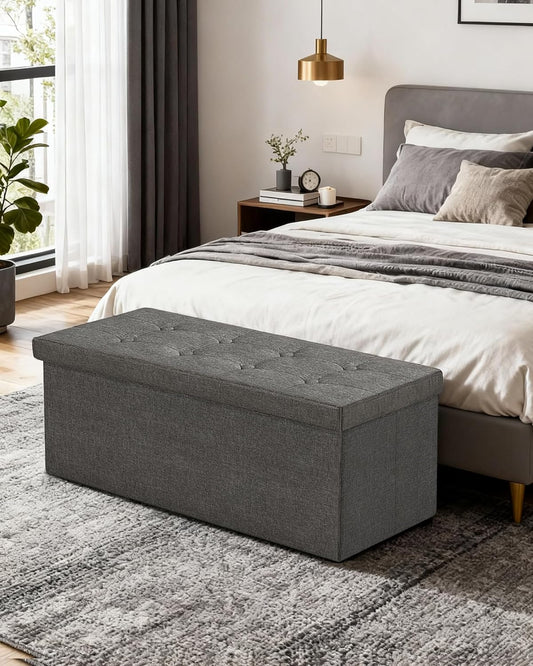 GLAXYFUR 43.3 inches Folding Storage Ottoman Bench Storage Chest Footrest for Bedroom, Entryway and Living Room, Holds up to 660 lb Dark Grey