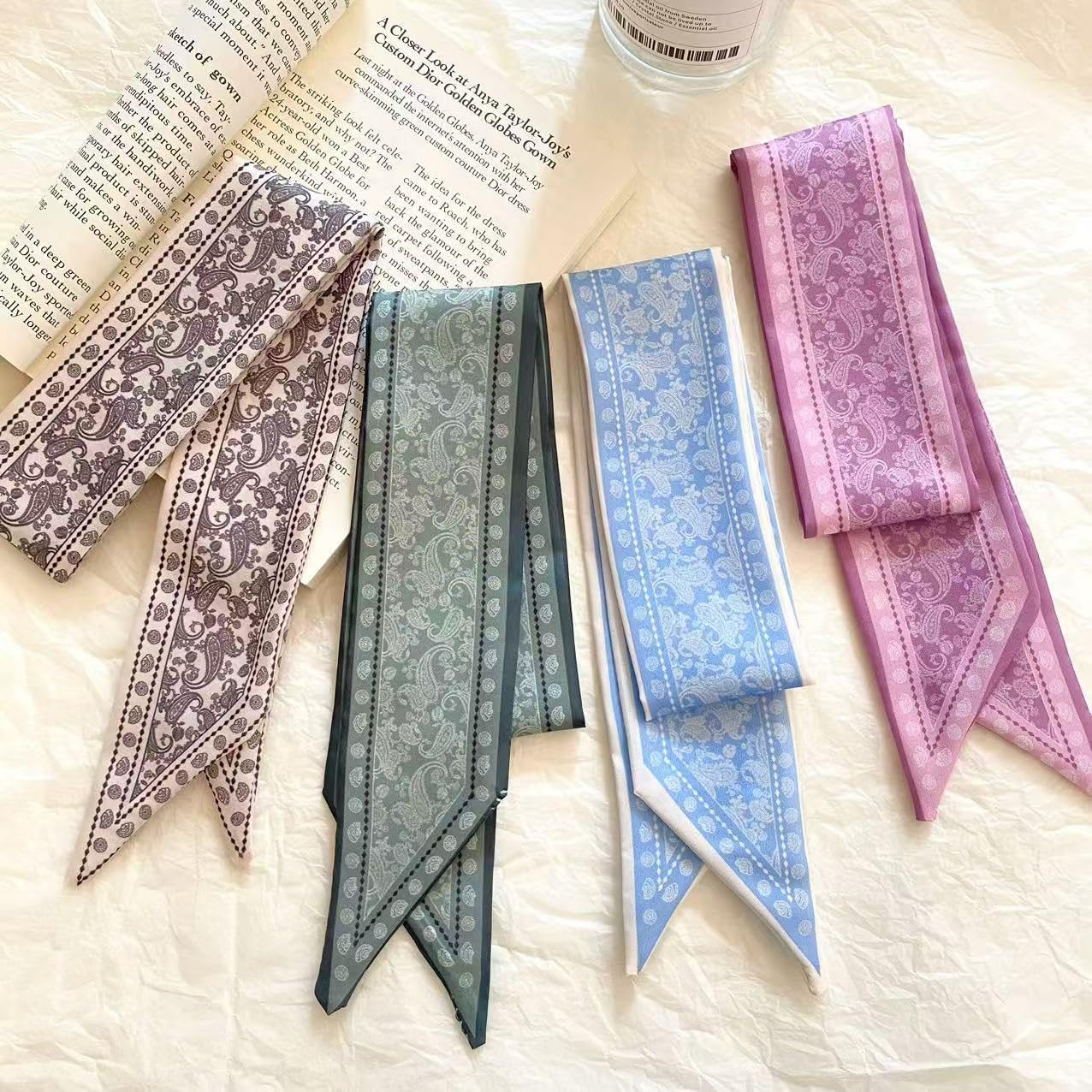 24PCS Fashion Scarves for Women Multifunctional Neck Scarves Purse Scarf Headbands for Bags Hair Accessories