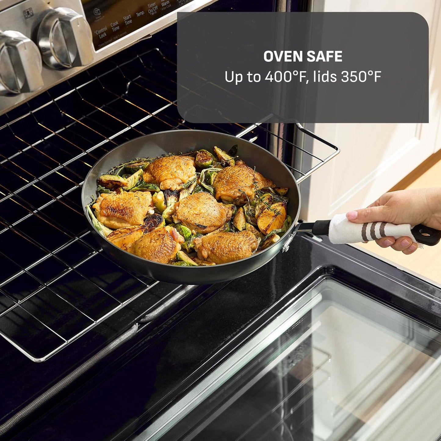 T-Fal Ultimate Hard Anodized 12-Piece Ceramic Nonstick Cookware Set, Oven Safe Up to 400°F, Ceramic Pots and Pans Set, Frying Pans, Saucepan, Stockpot, Cooking Utensils, Grey