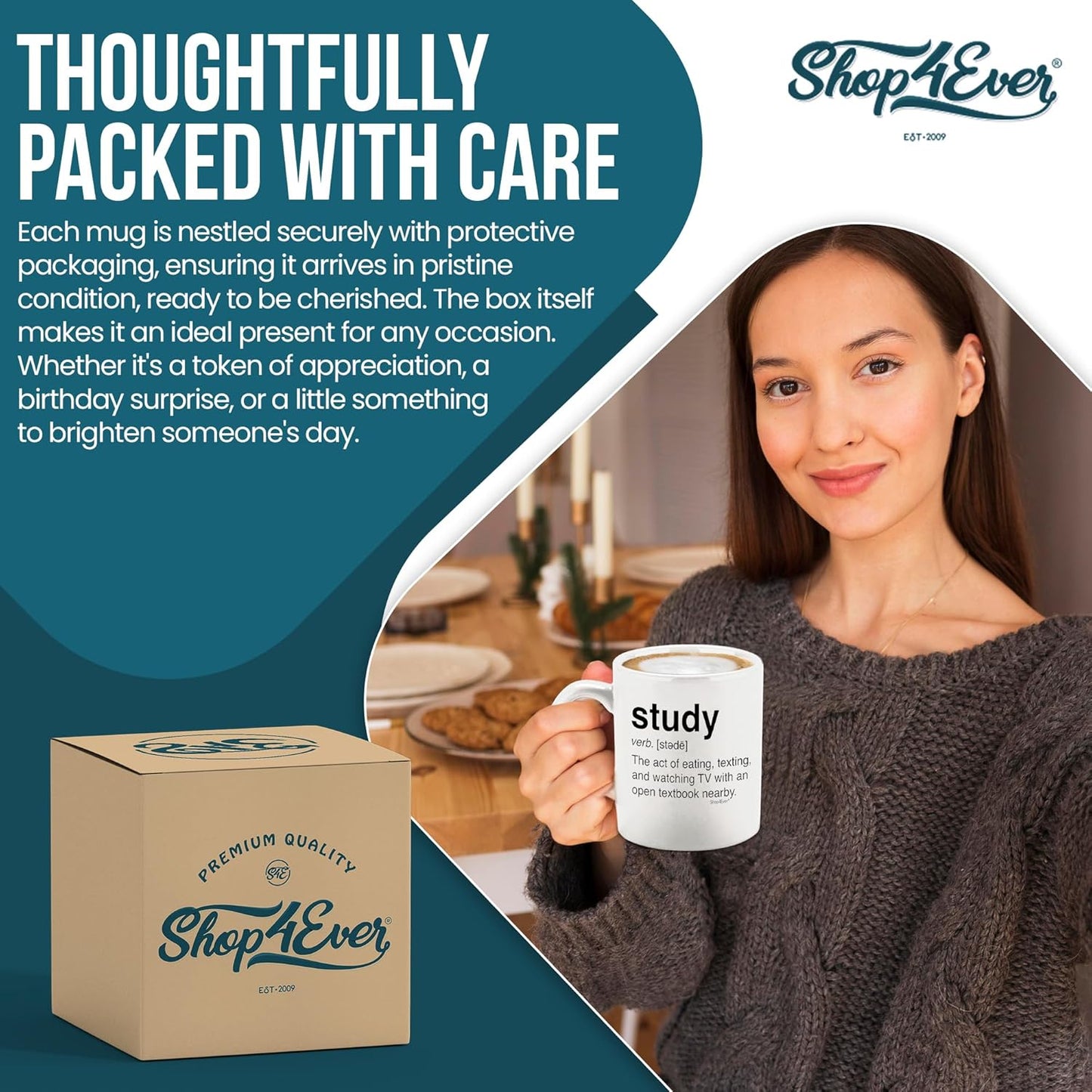 shop4ever Study Definition Ceramic Coffee Mug Tea Cup, Gift for College Student Graduate 11 oz (White)