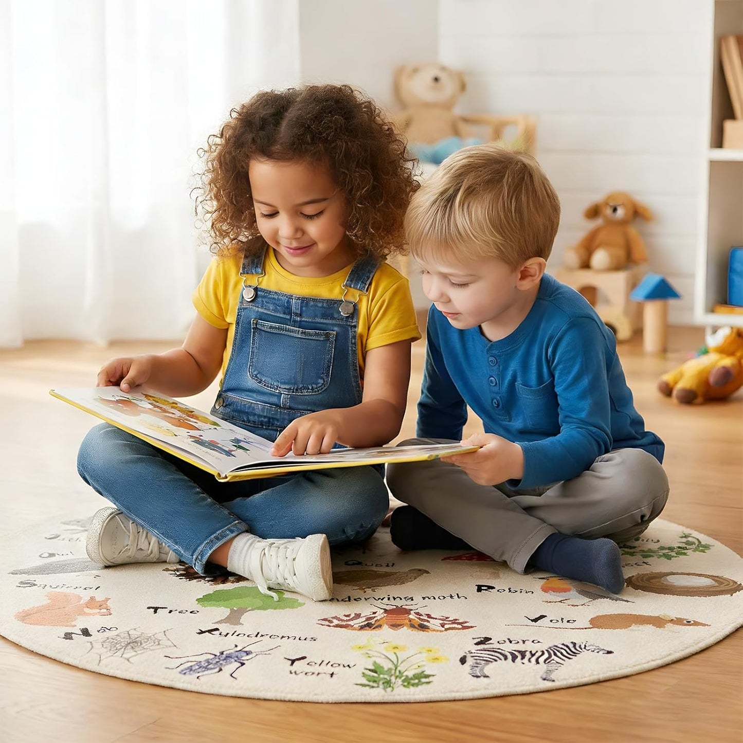 Capoda Alphabet Round Rug for Playroom Learning Alphabet Mat Woodland Animal Carpet Education Crawling Rug for Nursery Toddler Kids Bedroom Reading Corner Decor Supplies, 40 Inch