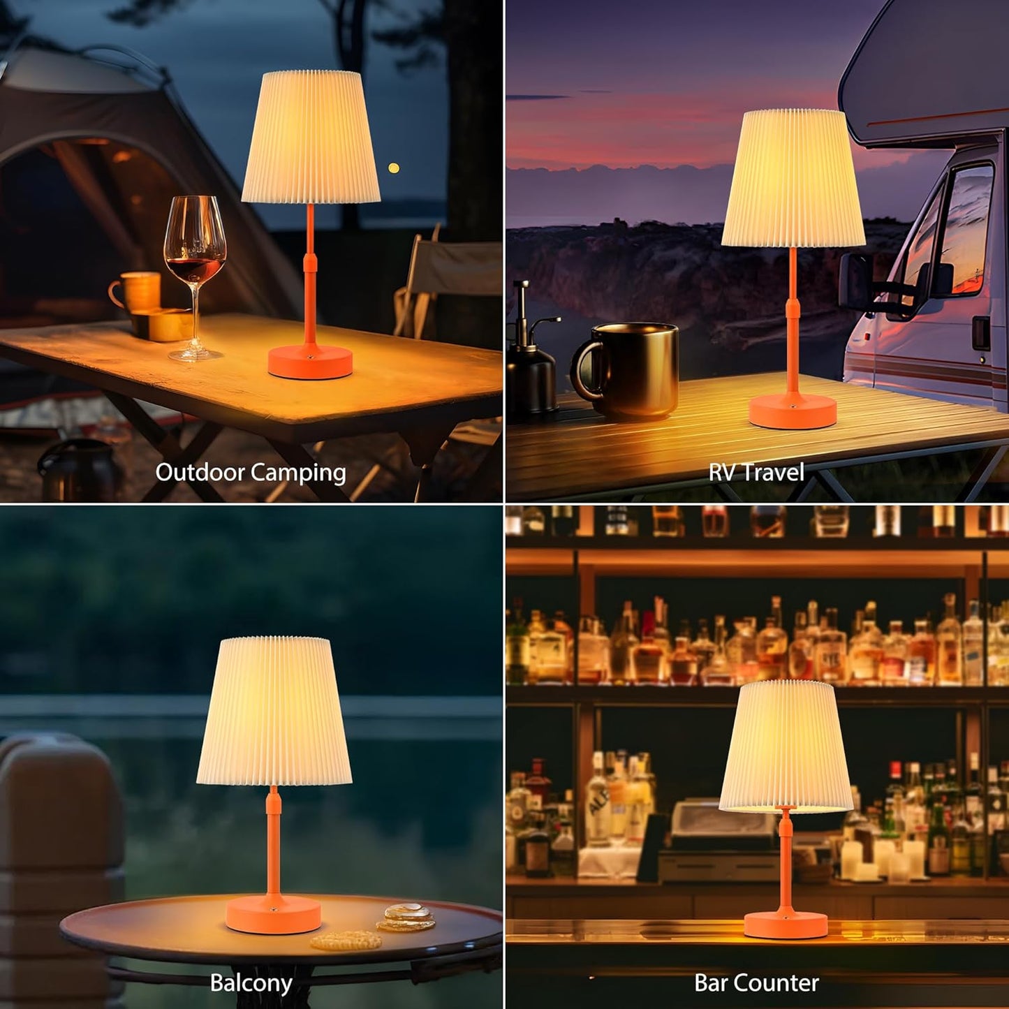 Cordless Table Lamp,5200mAh Rechargeable Table lamp with Stepless Dimming & Adjustable Height,Touch Lamps for nightstand with 2 Bulbs for Bedroom, Dining Table, Kitchen(Orange)