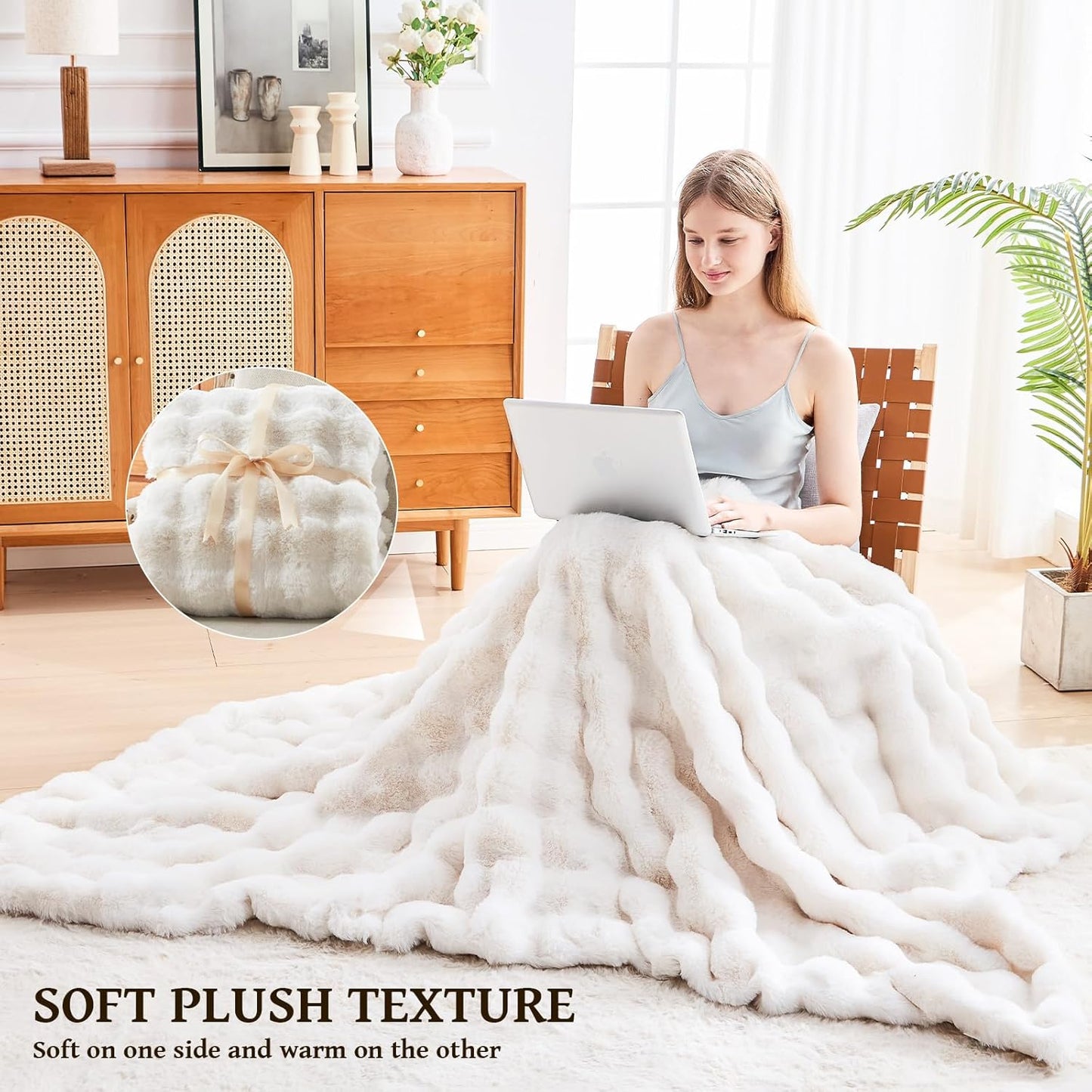 Faux Fur Twin Blanket for Couch, 1000 GSM Cozy Fuzzy Fluffy Soft Plush Thick Bubble Sherpa Blanket for Sofa Bedroom Living Room, Mothers Day Birthday Gifts for Women Home Decor