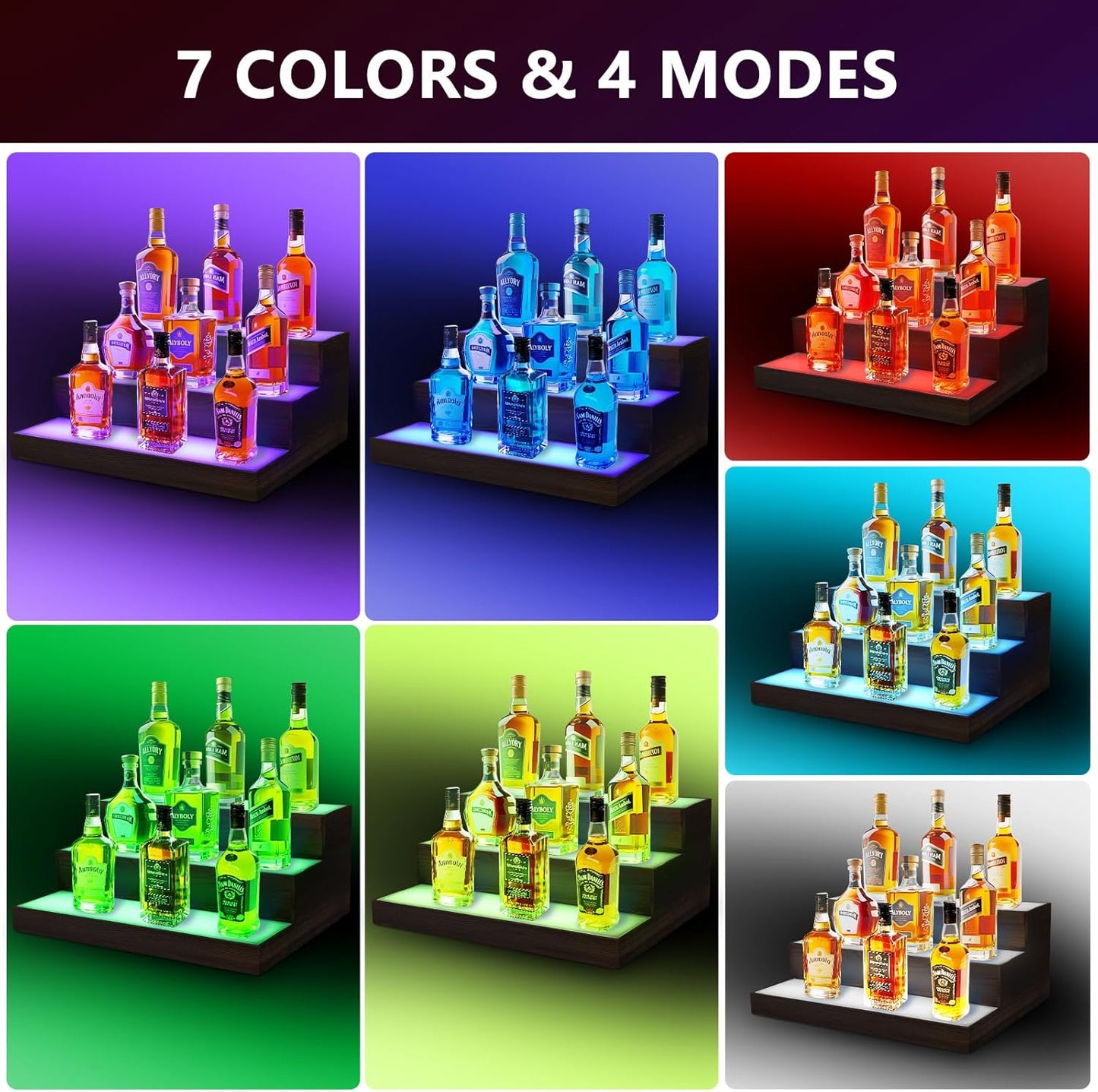 3 Tier Wine Rack with Light LED Liquor Bottle Display Case Acrylic Illuminated Bar Bottle Display Shelf RGB Lighting for Home Commercial Bar Party by Wood