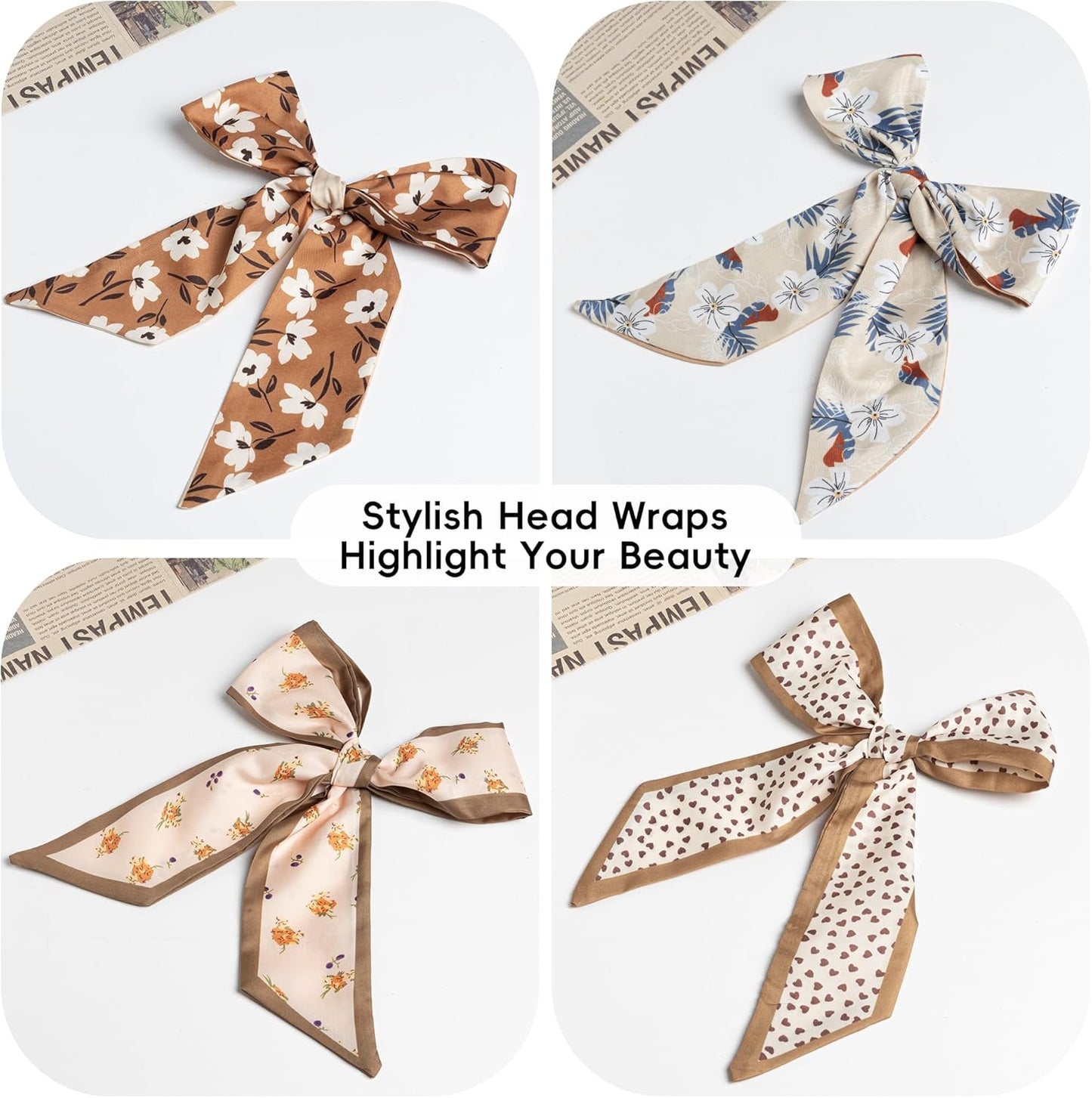 ZXZH 6 Pack Fashion Scarves for Women, Versatile Boho Head Scarf, Satin Scarf for Hair, Neck, Wrist, and Purse Accessories