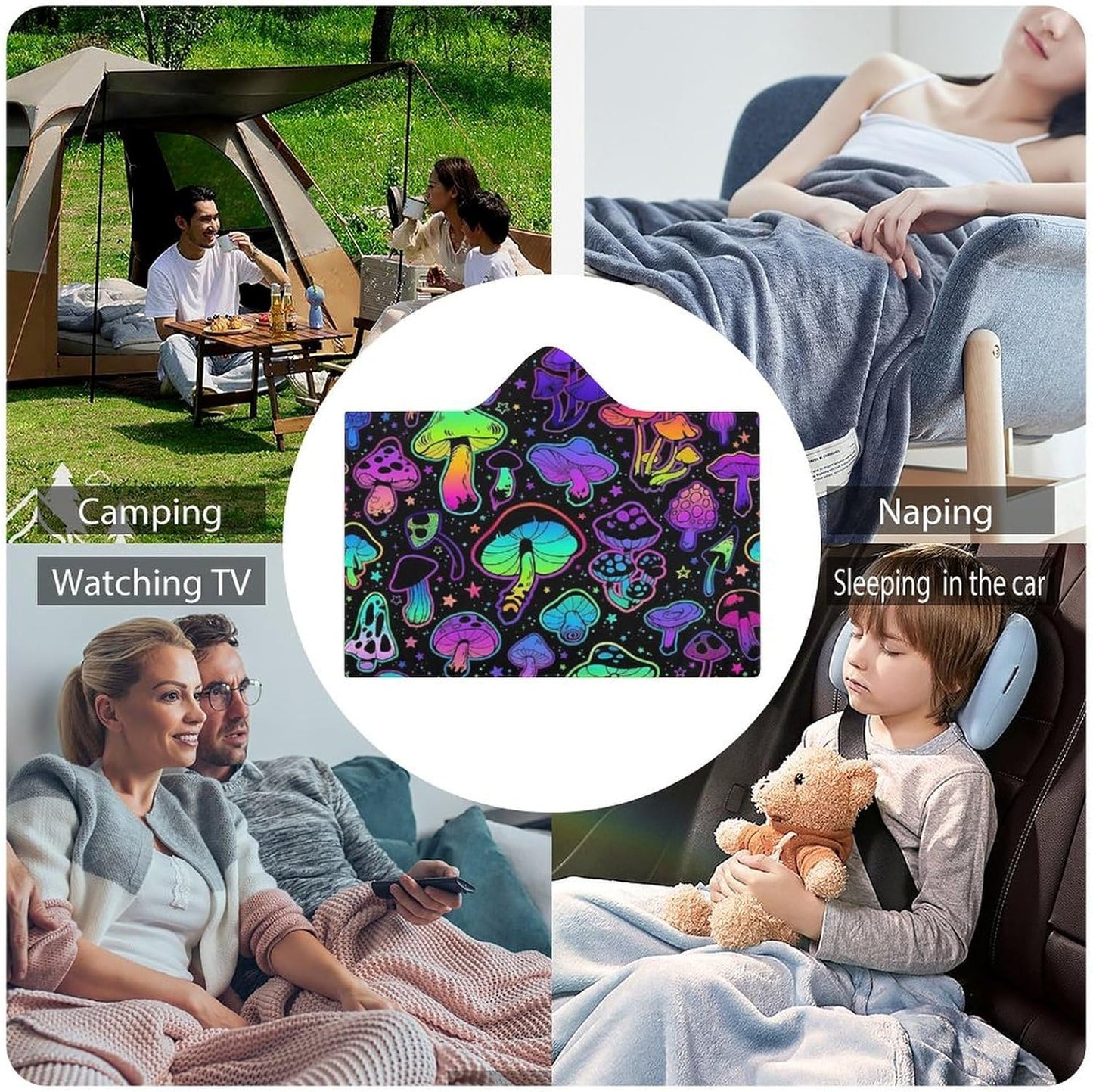 Mushroom Hooded Blanket Mushrooms Gifts for Women Soft Fleece Flannel Mushrooms Wearable Blanket Hoodies All Season Plant Blankets for Bed Room Decorative-C3-L